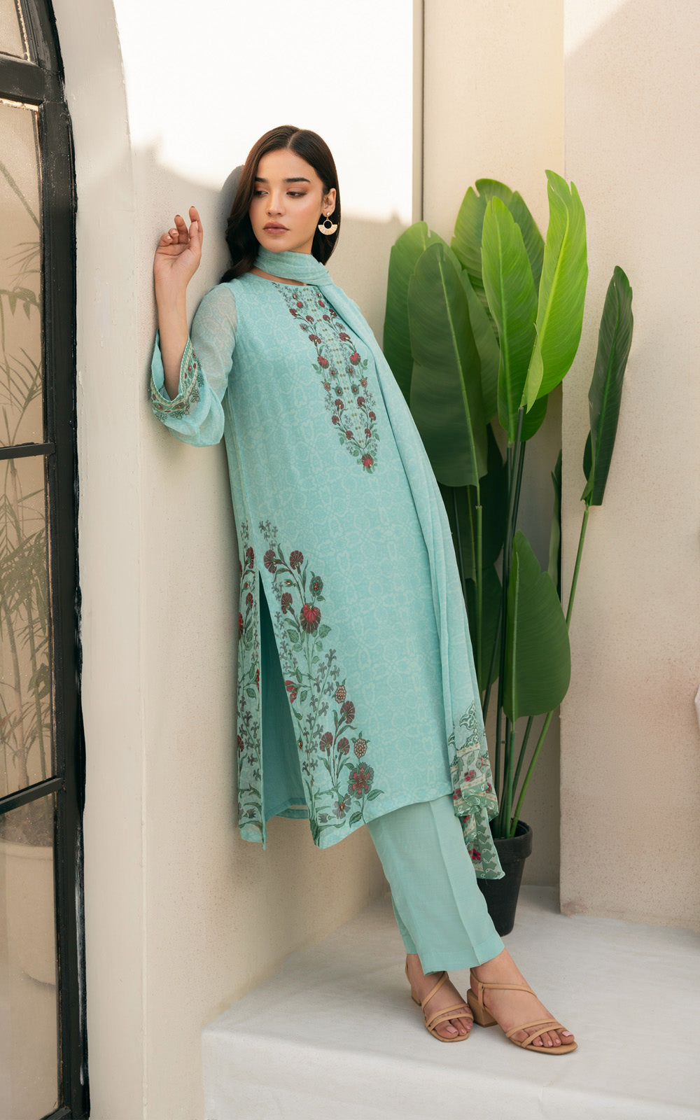 3 Piece Printed Chiffon Embroidered Suit (FS0004)