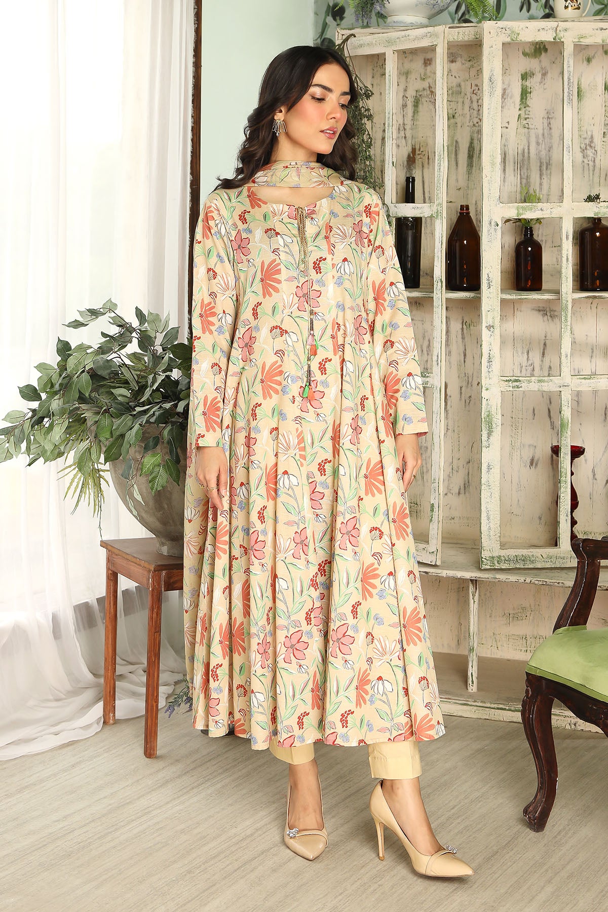 3 Piece Printed Slub Khaddar Unstitched Suit  (DU0415)