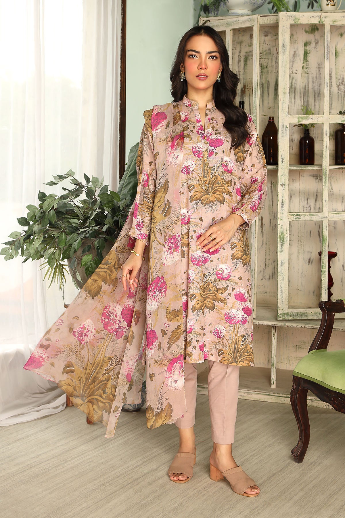 Printed Slub Khaddar Unstitched Suit  (DU0410)