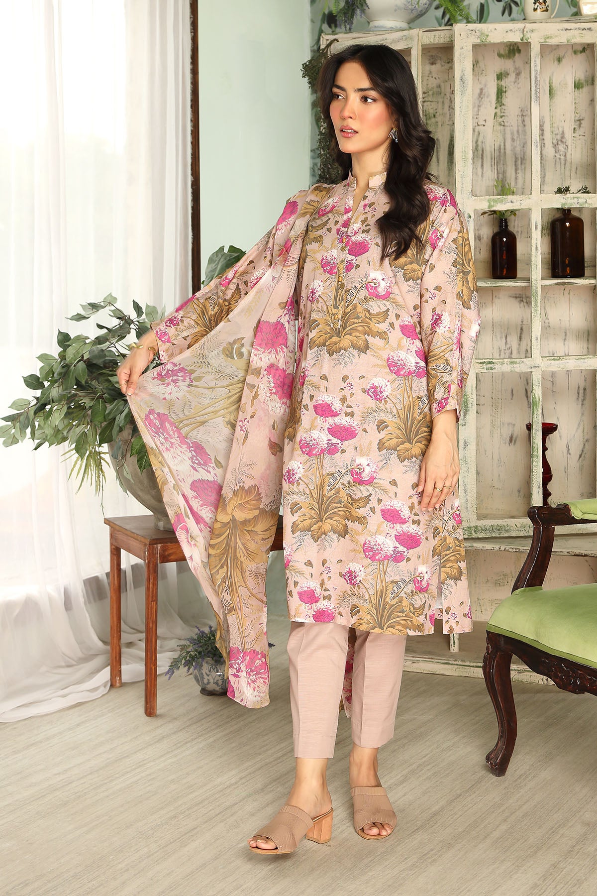 Printed Slub Khaddar Unstitched Suit  (DU0410)