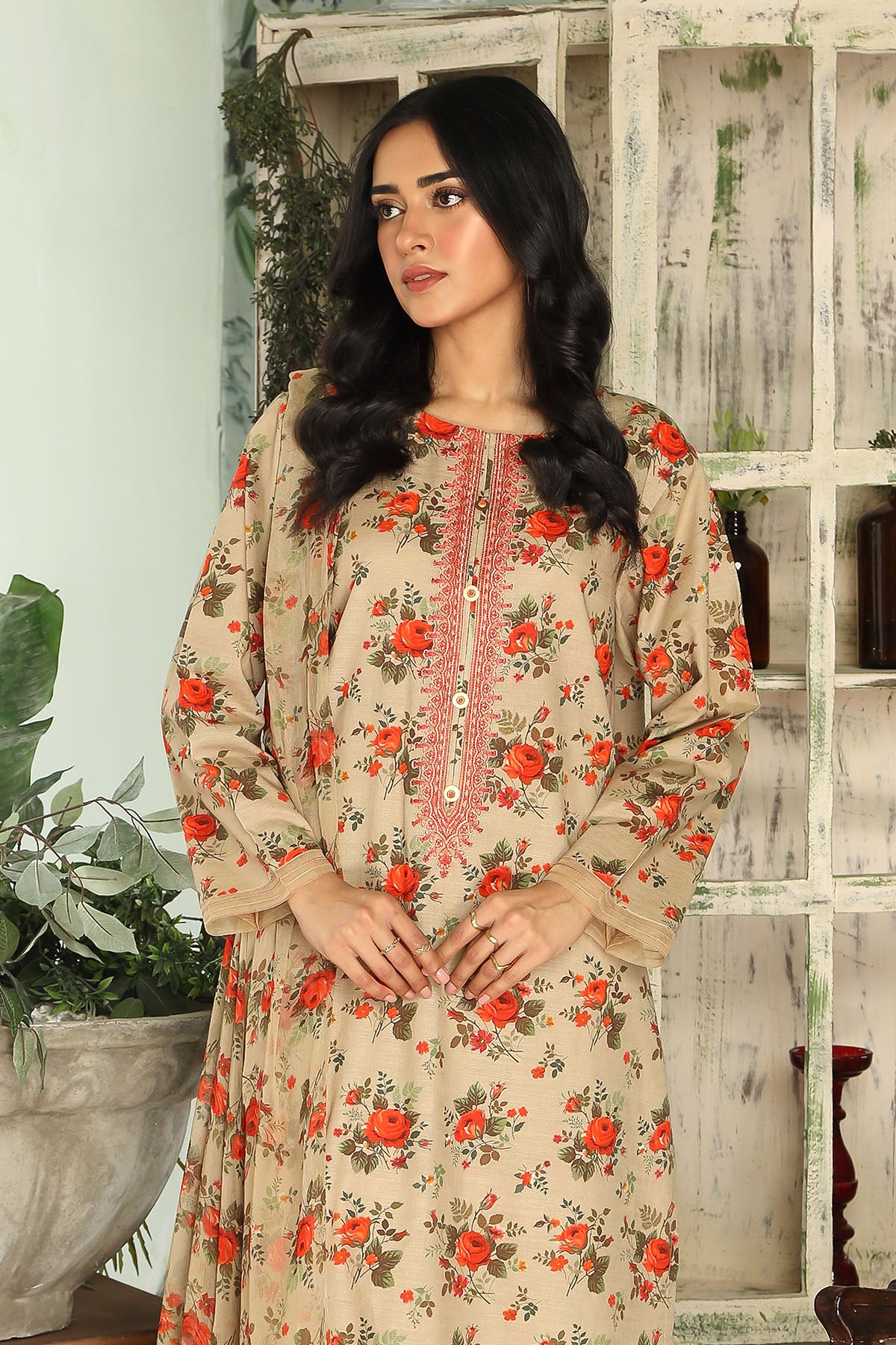 3 Piece Beige Embroidered Suit (DU0428)