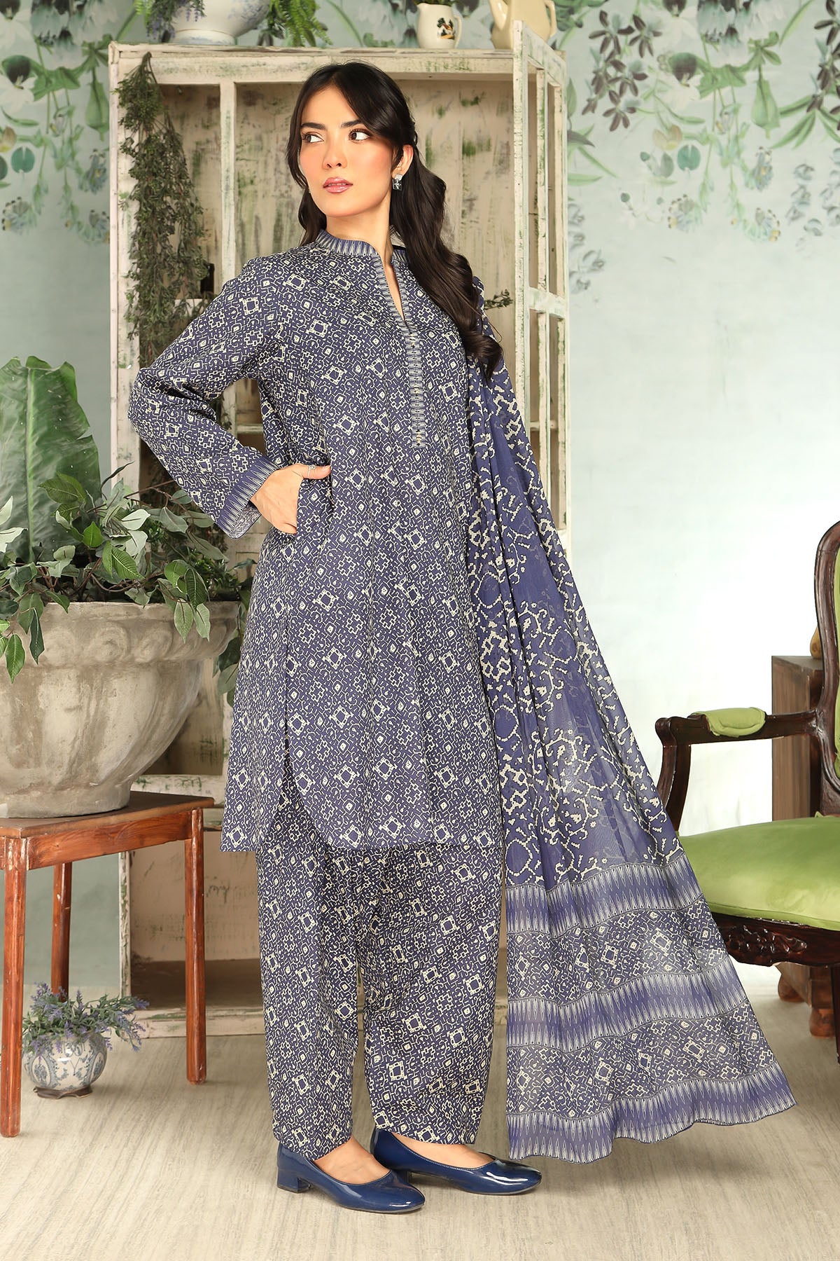 Printed Slub Khaddar Unstitched Suit  (DU0409)