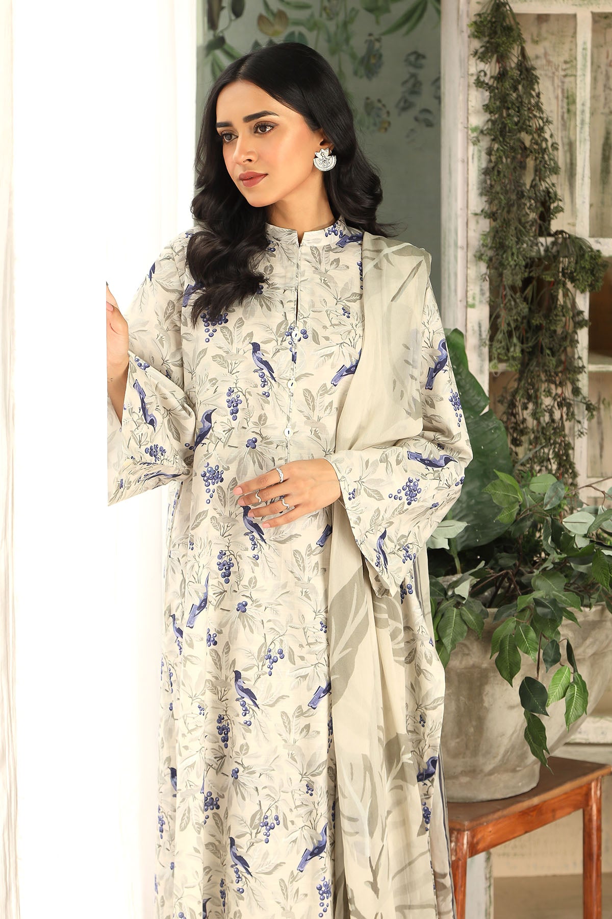 3 Piece Printed Slub Khaddar Unstitched Suit  (DU0418)