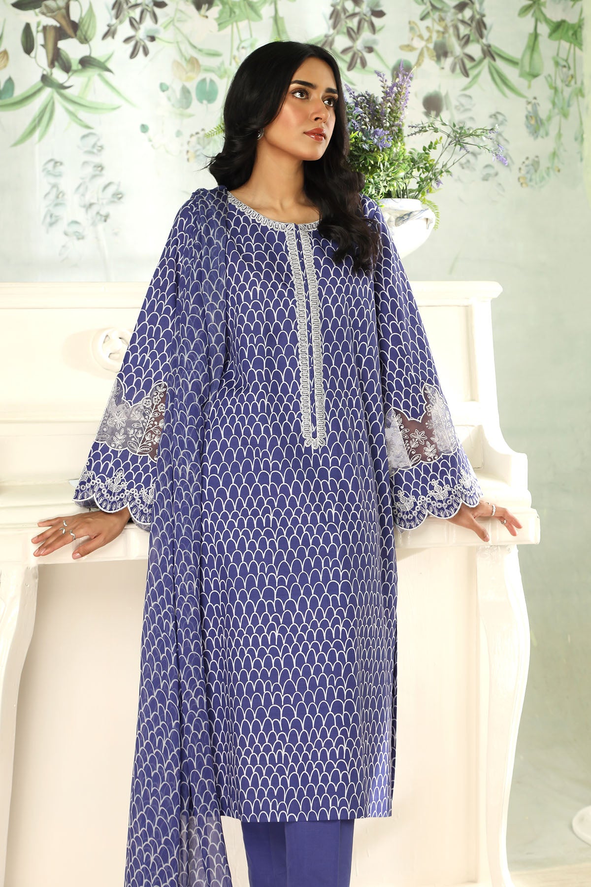 3 Piece Blue Embroidered Suit (DU0423)