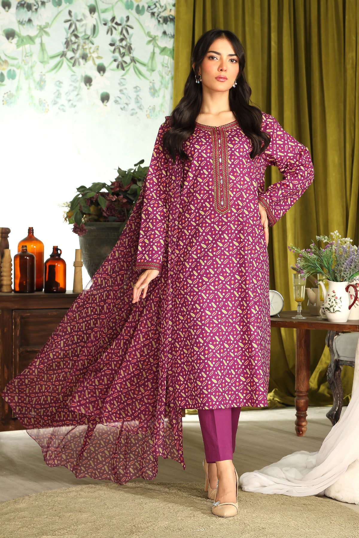 3 Piece Purple Embroidered Suit (DU0425)