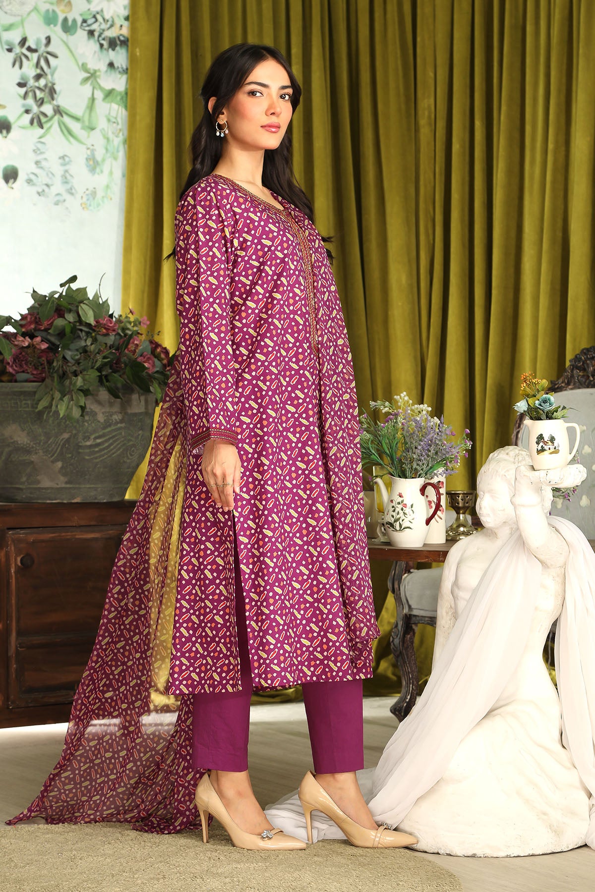 3 Piece Purple Embroidered Suit (DU0425)