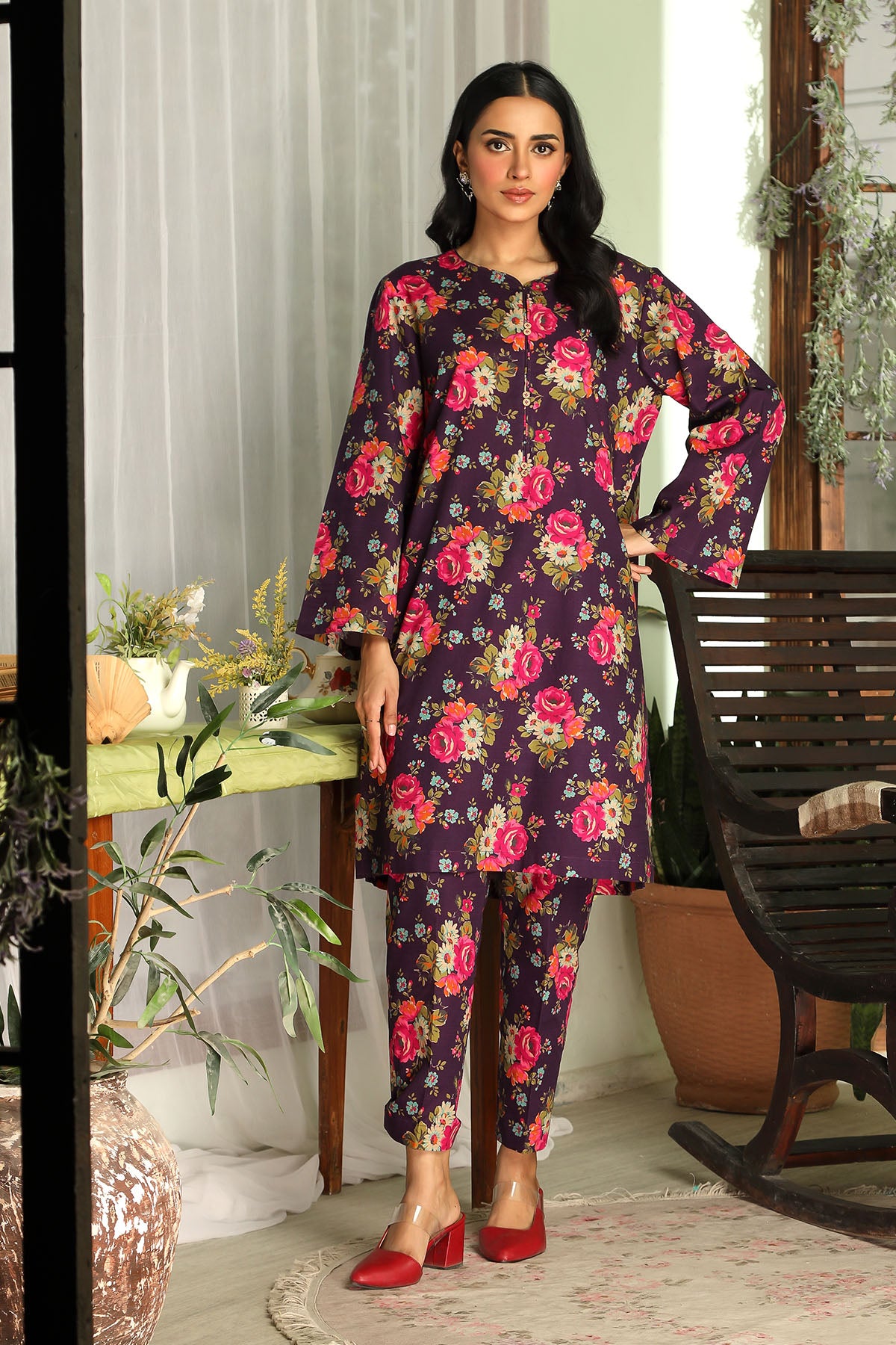 Printed Slub Khaddar Unstitched Suit  (DU0407)