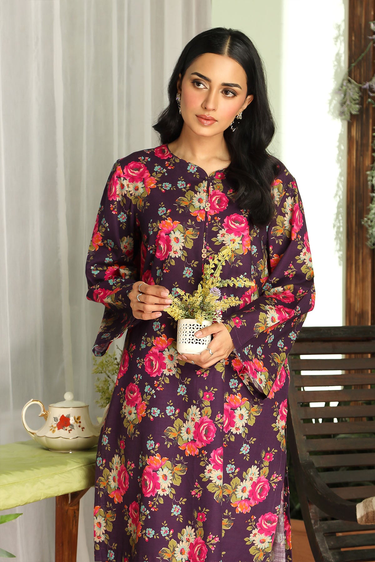 Printed Slub Khaddar Unstitched Suit  (DU0407)