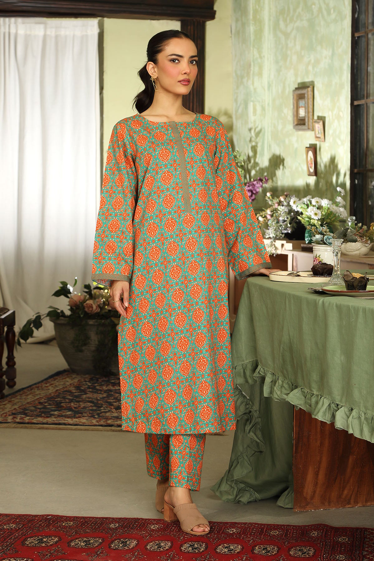 2 Piece Sea Green Printed Suit (DU0426)