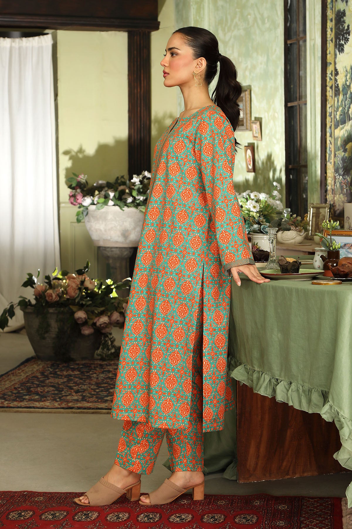 2 Piece Sea Green Printed Suit (DU0426)