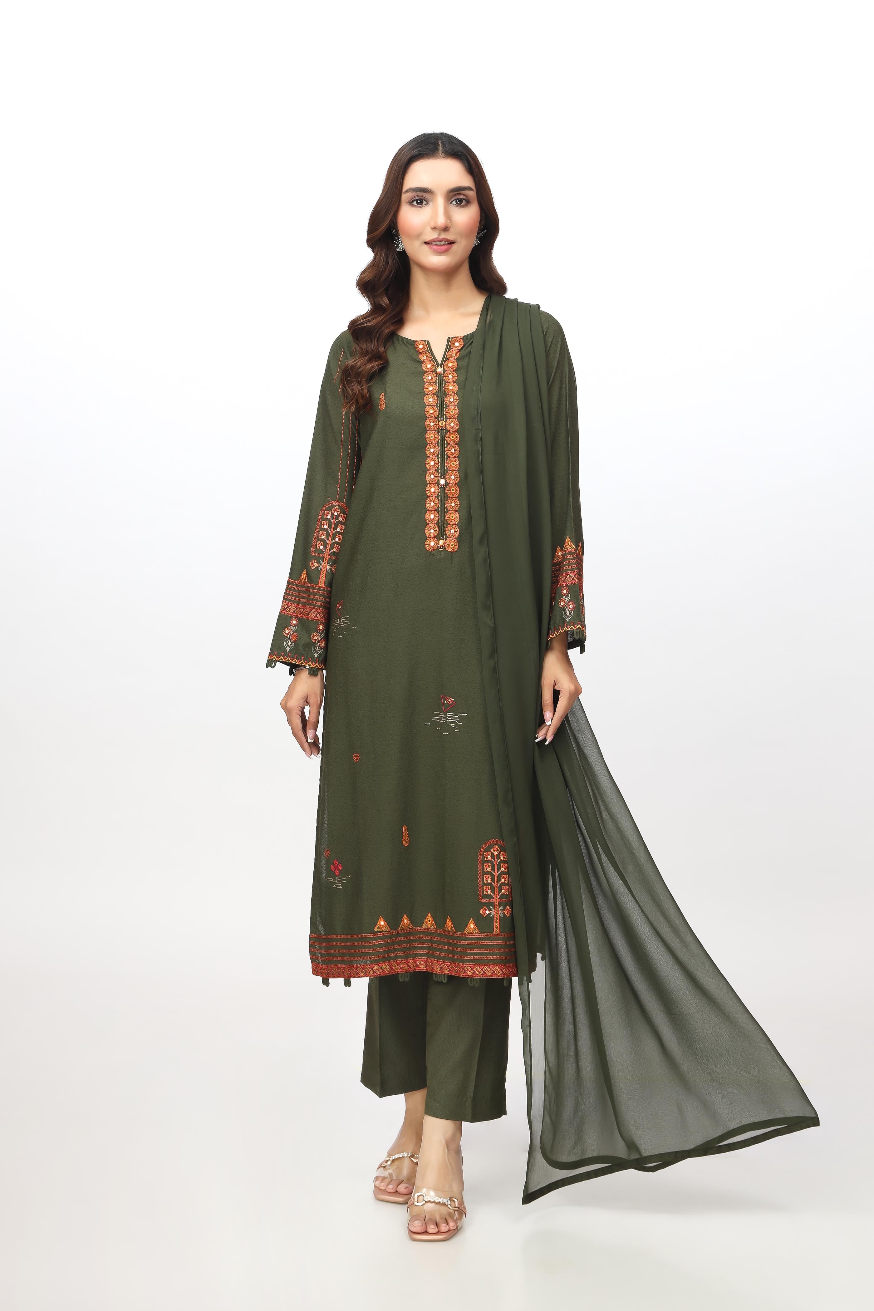 3 Piece Lawn Karandi Embroidered Suit  (BB9953)