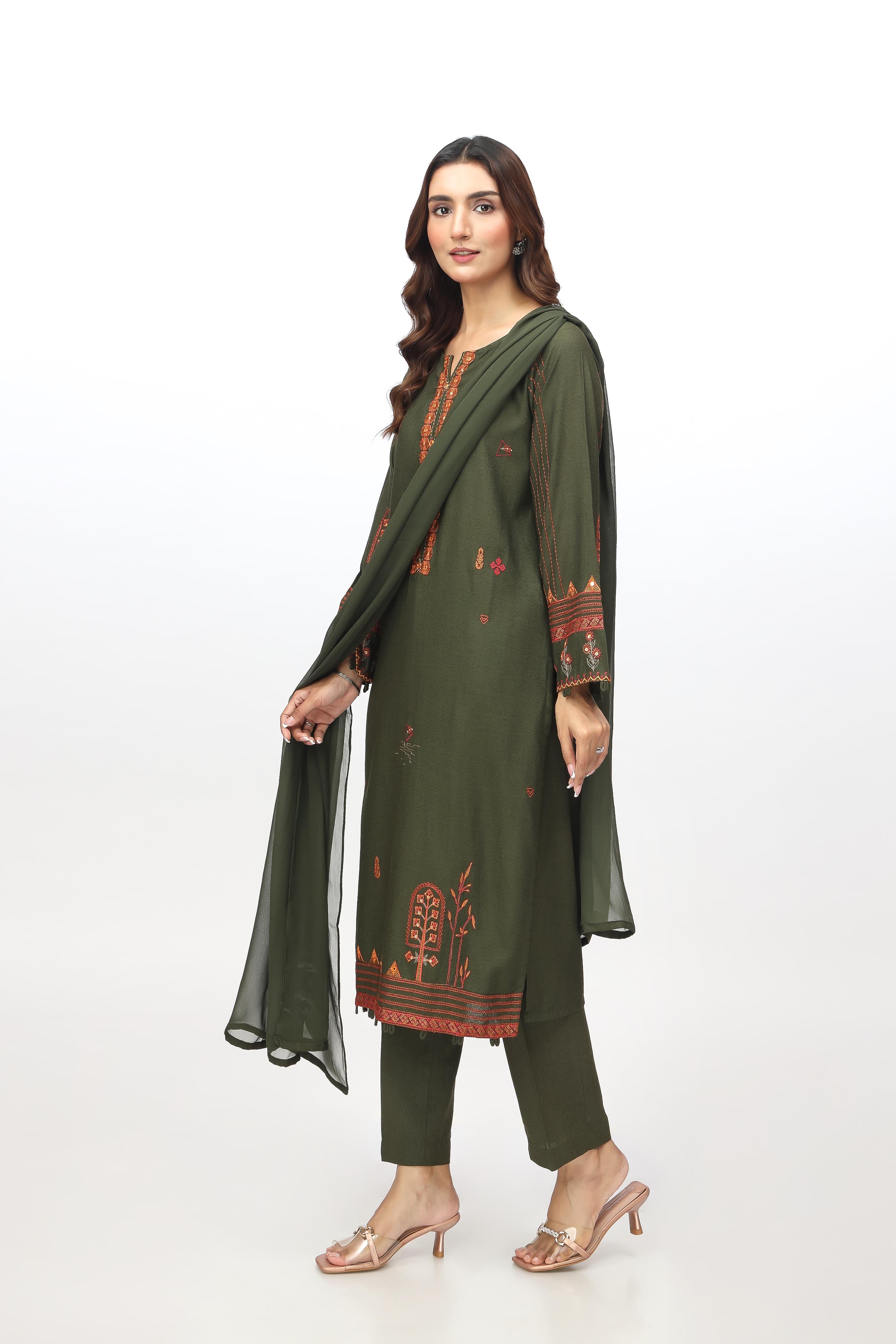 3 Piece Lawn Karandi Embroidered Suit  (BB9953)