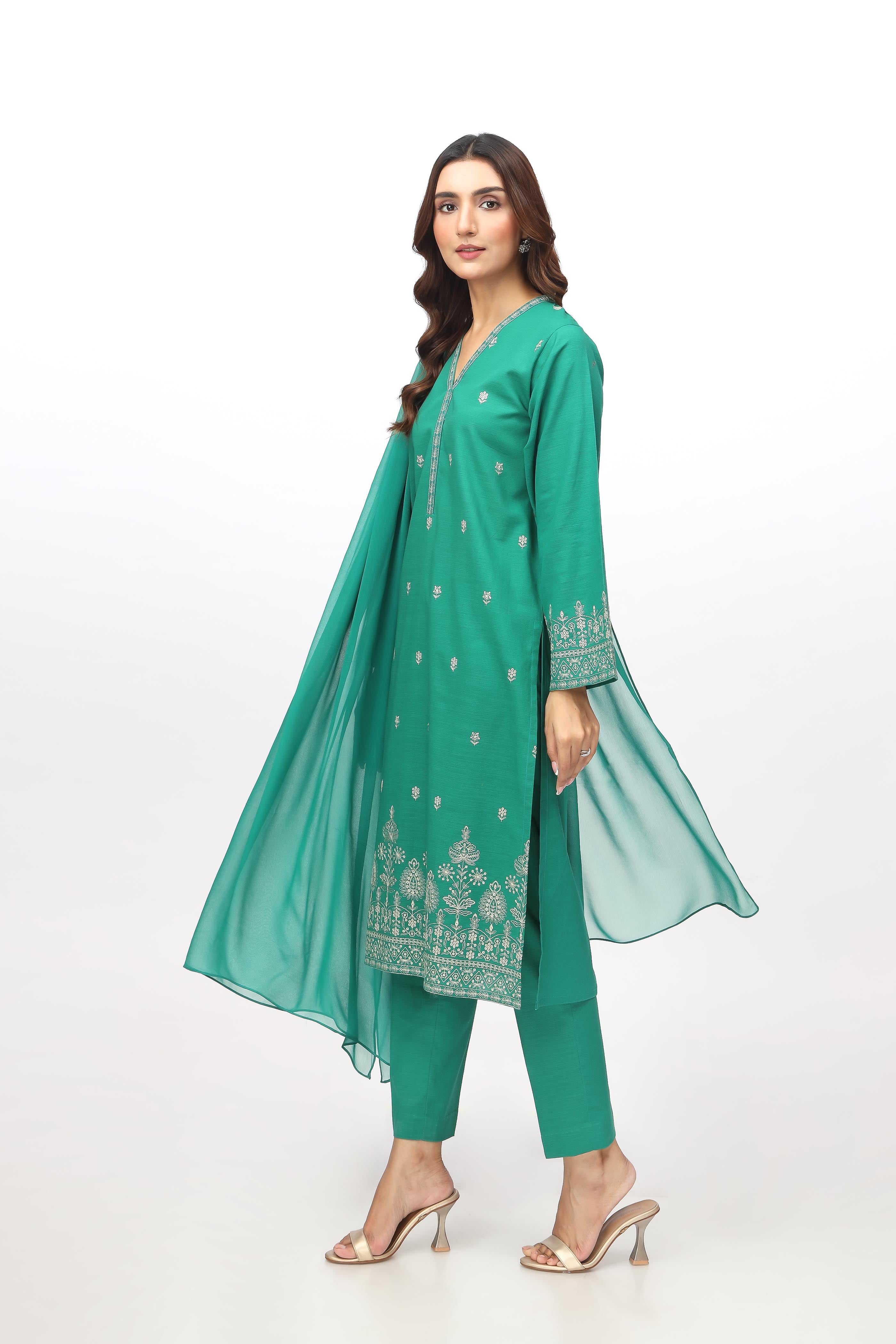 3 Piece Slub Khaddar Embroidered Suit (BB9957)