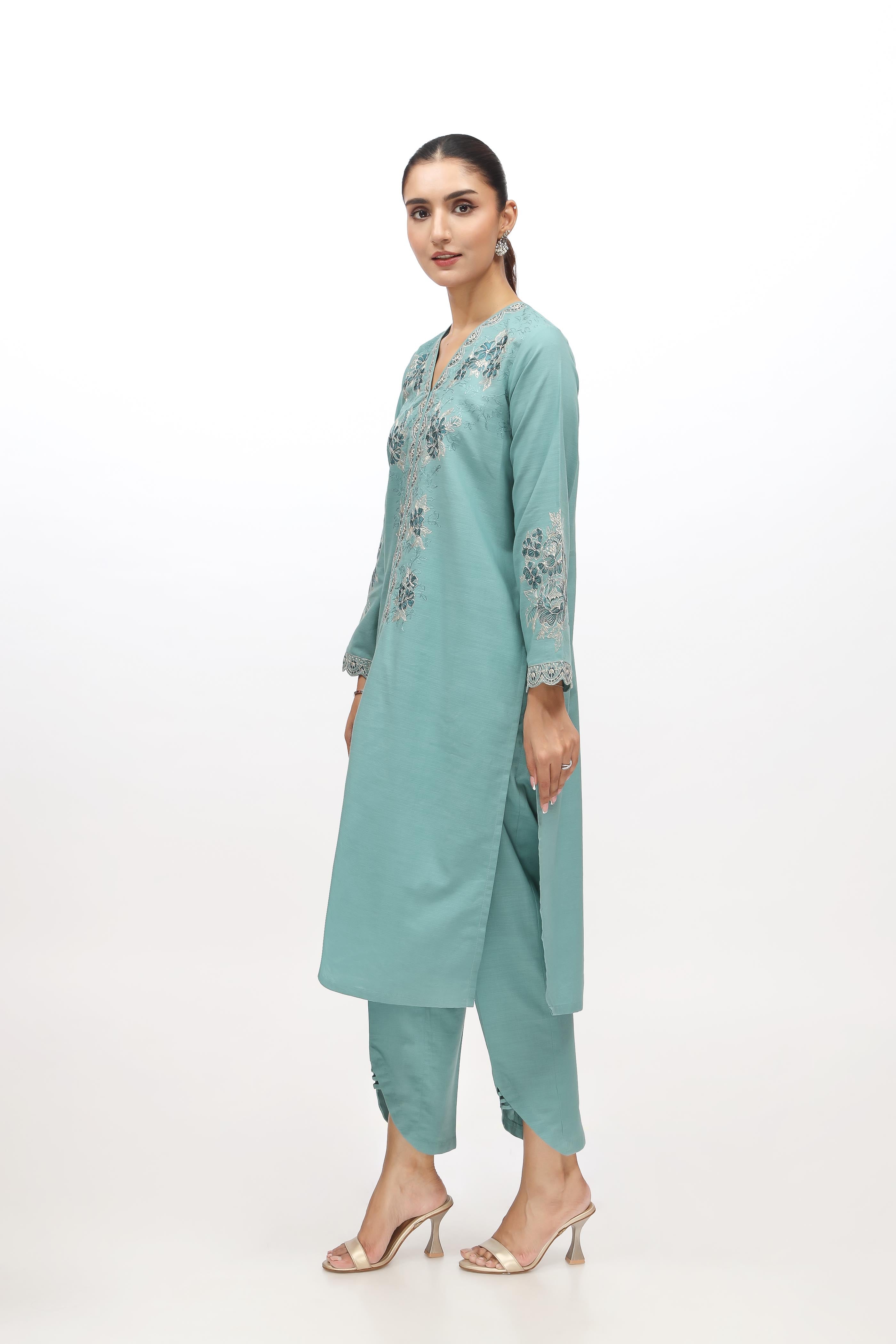 2 Piece Slub Khaddar Embroidered Suit (AE0037)