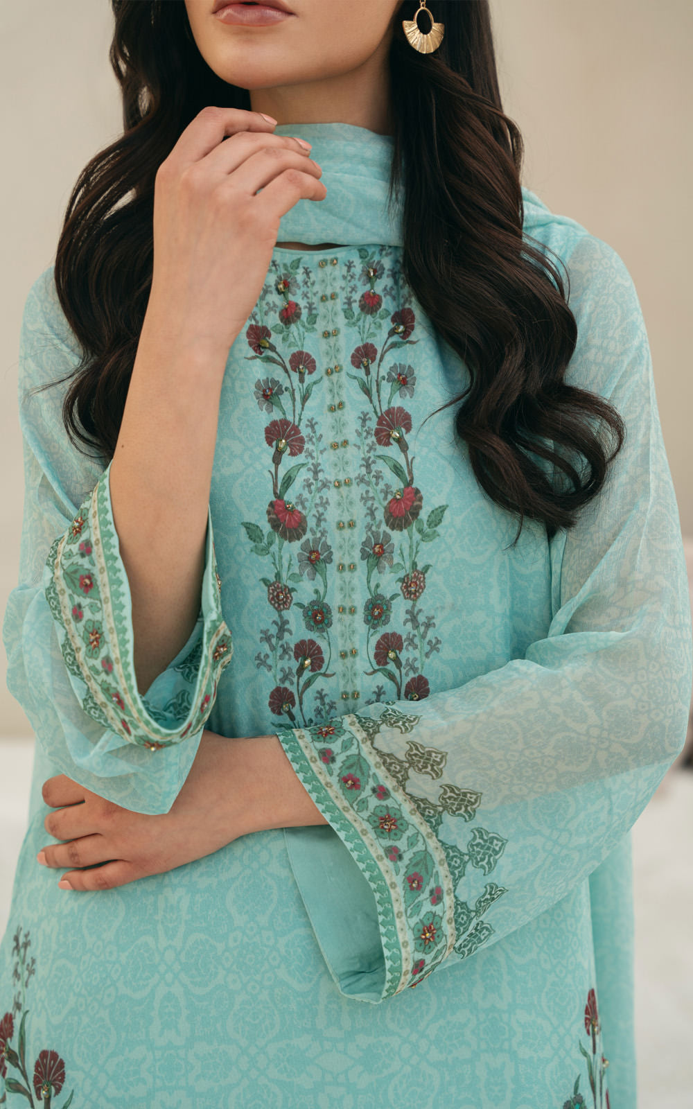 3 Piece Printed Chiffon Embroidered Suit (FS0004)