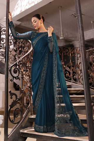 3 Piece Chiffon Embroidered Sari (AW0007)