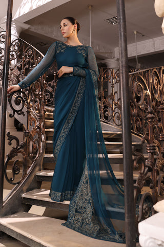 3 Piece Chiffon Embroidered Sari (AW0007)