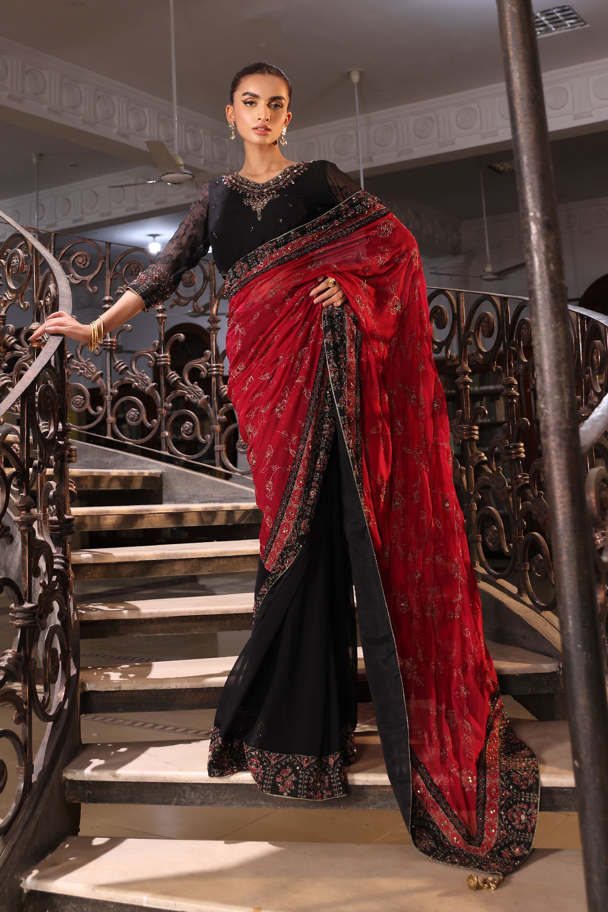 3 Piece Chiffon Embroidered Sari (AW0009)