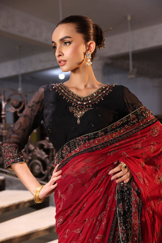 3 Piece Chiffon Embroidered Sari (AW0009)