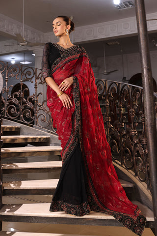 3 Piece Chiffon Embroidered Sari (AW0009)