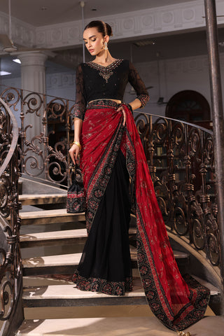 3 Piece Chiffon Embroidered Sari (AW0009)