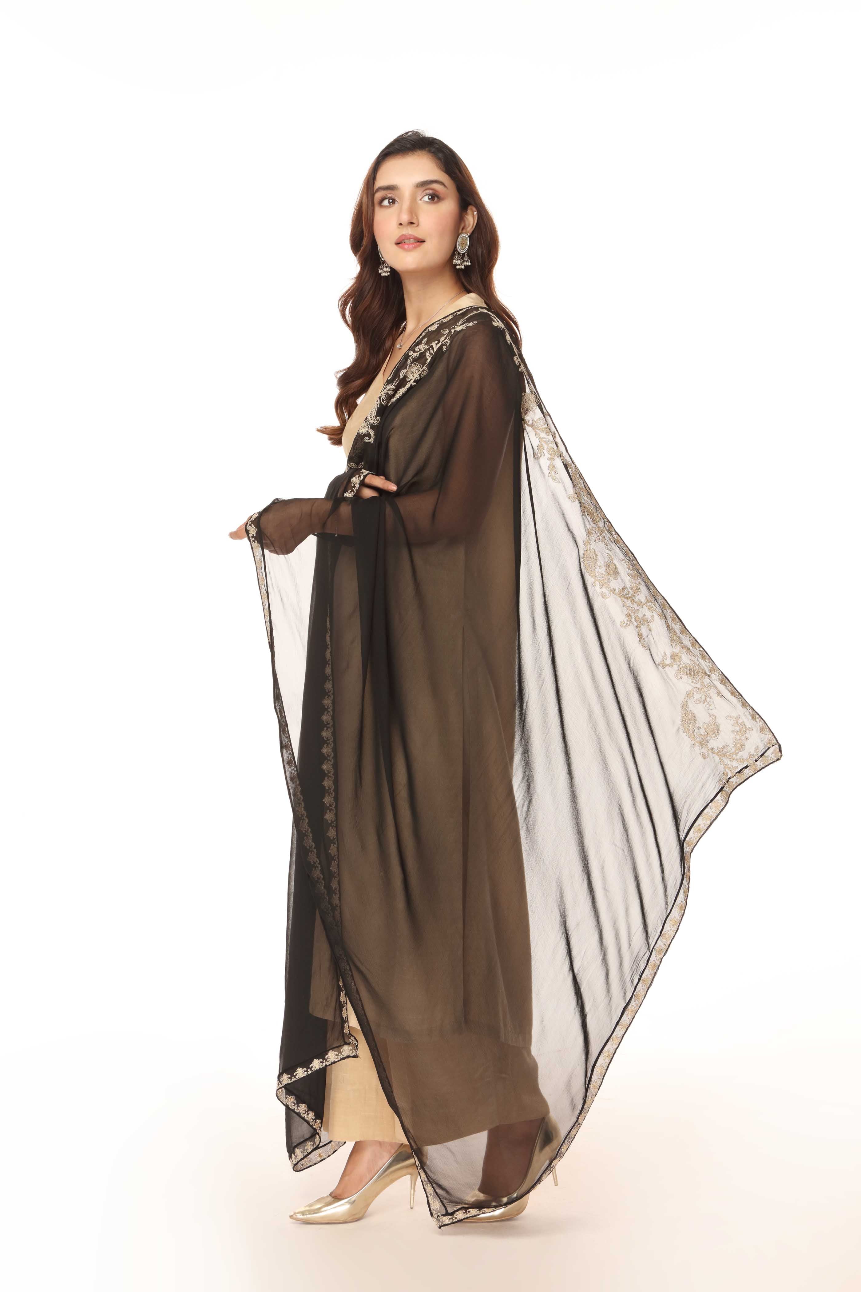 1 Piece Pak Chiffon Embroidered Dupatta (AA5437)