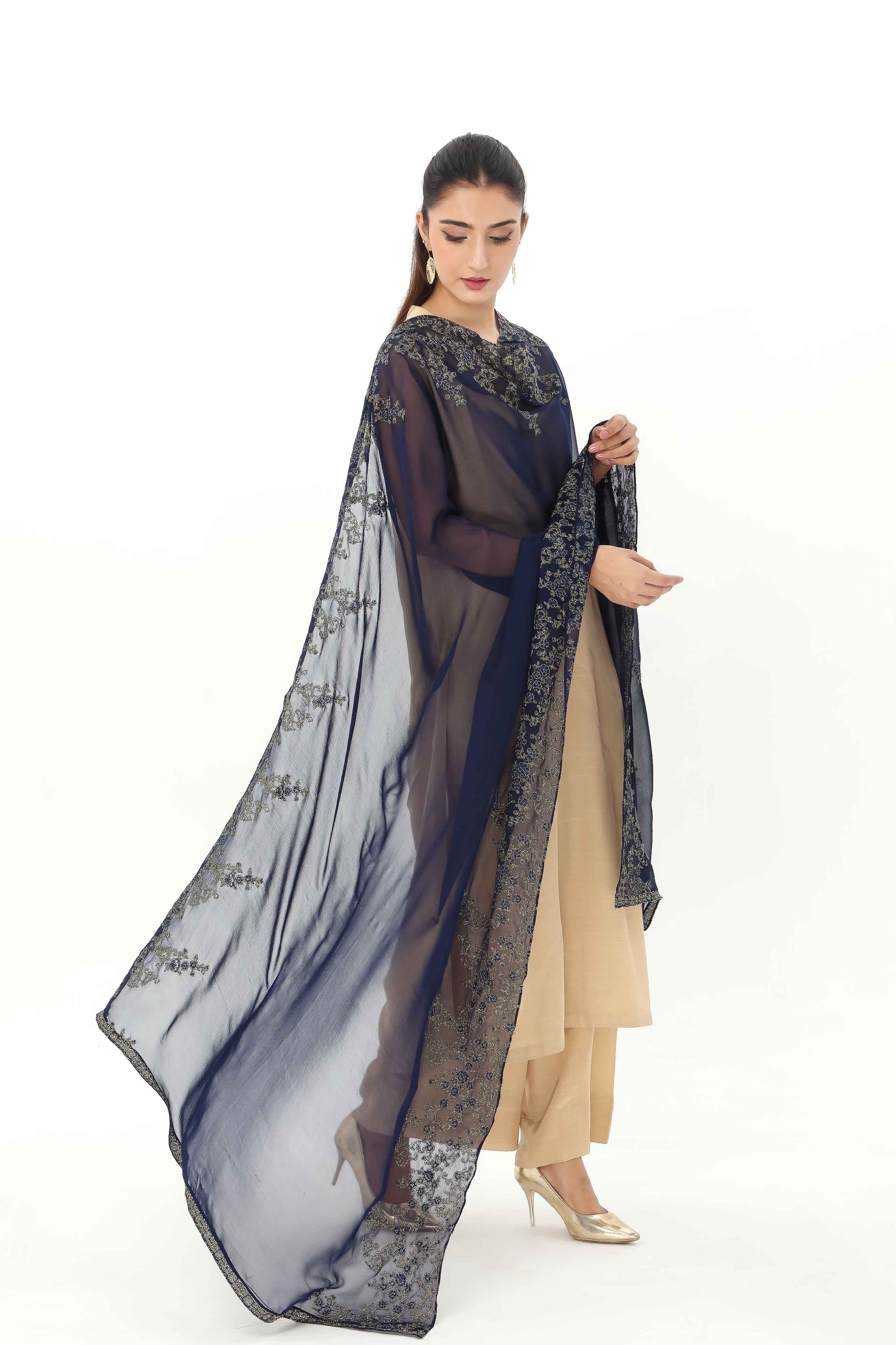 1 Piece Pak Chiffon Embroidered Dupatta (AA5440)