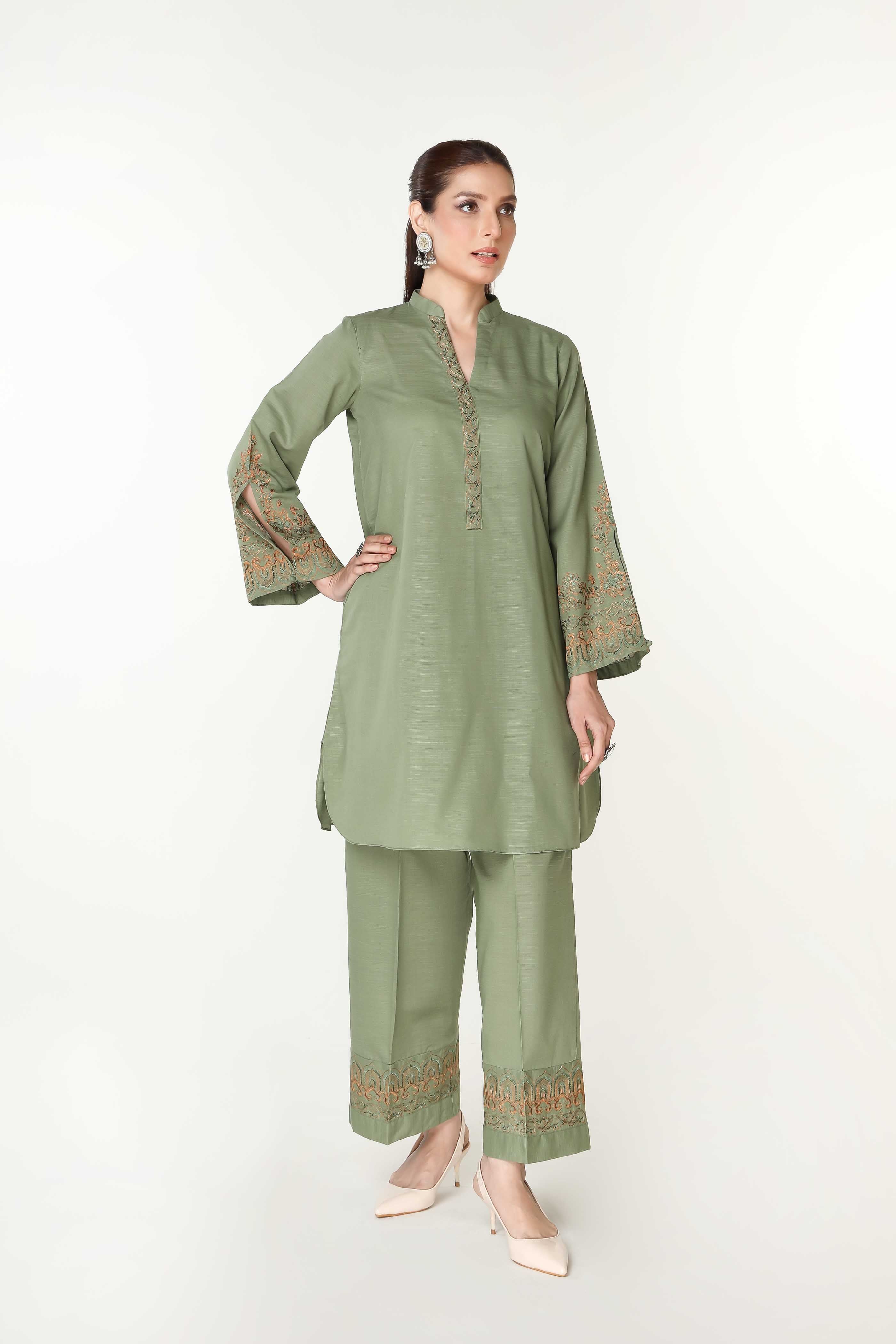 2 Piece Slub Khaddar Embroidered Suit (AE0036)