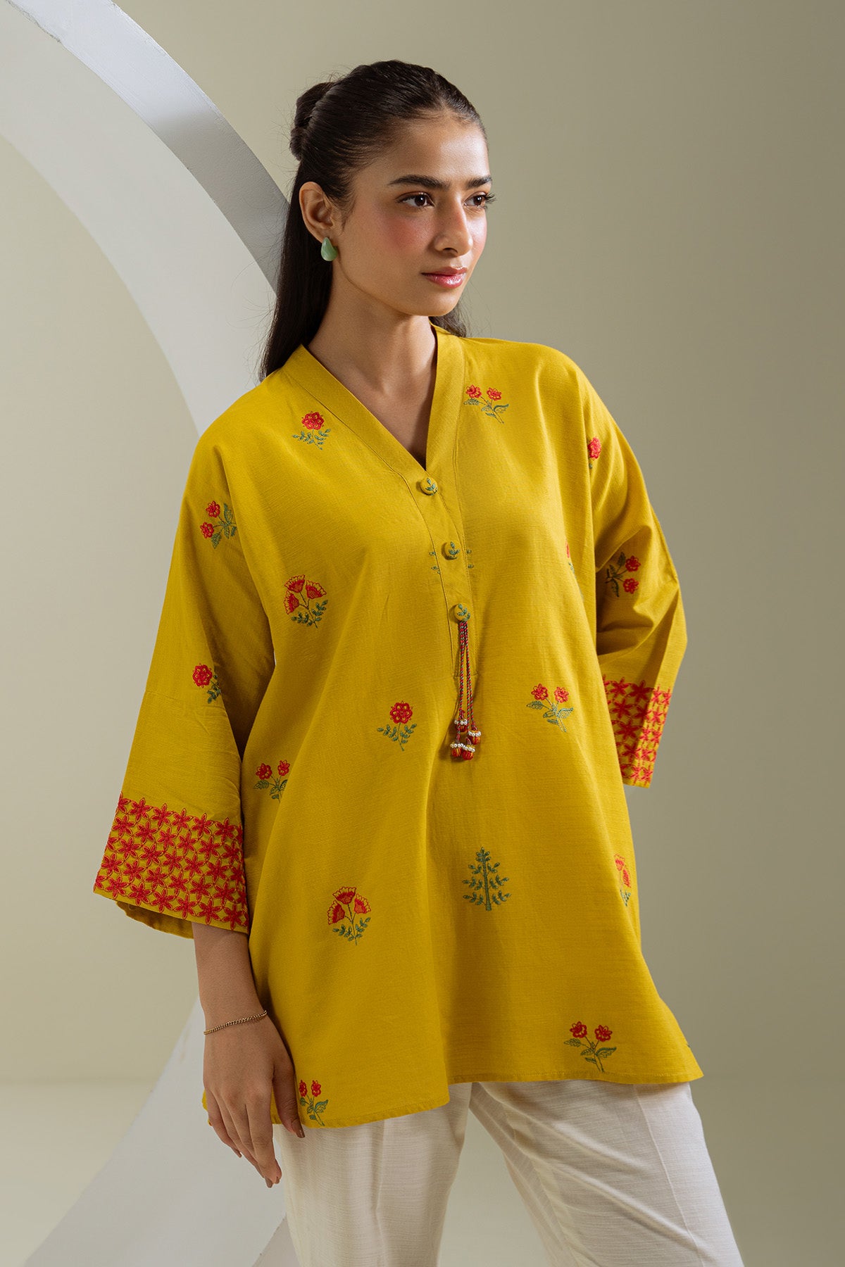 1 Piece Slub Khaddar Embroidered Shirt (BZ0108)