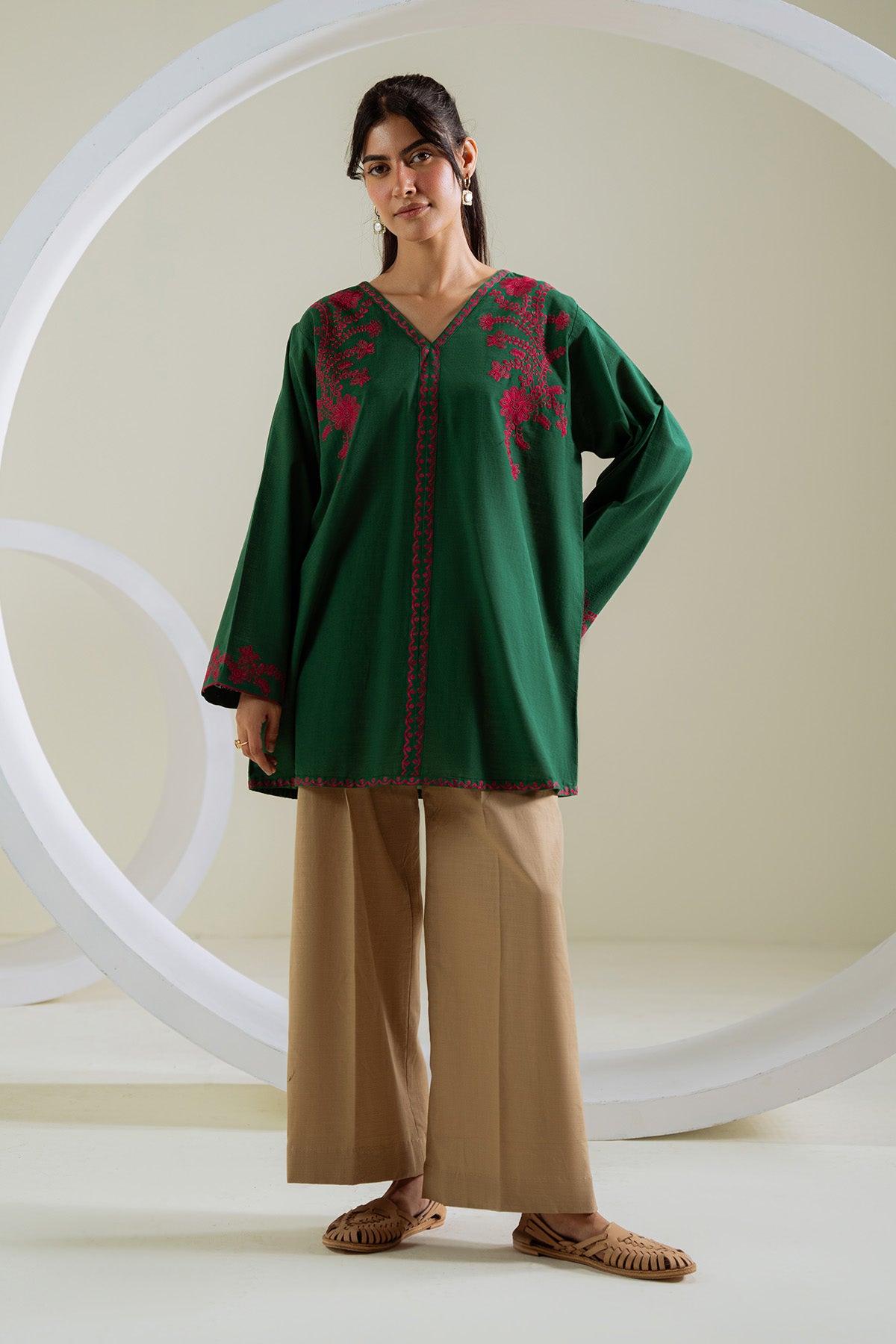 1 Piece Slub Khaddar Embroidered Shirt (BZ0118)