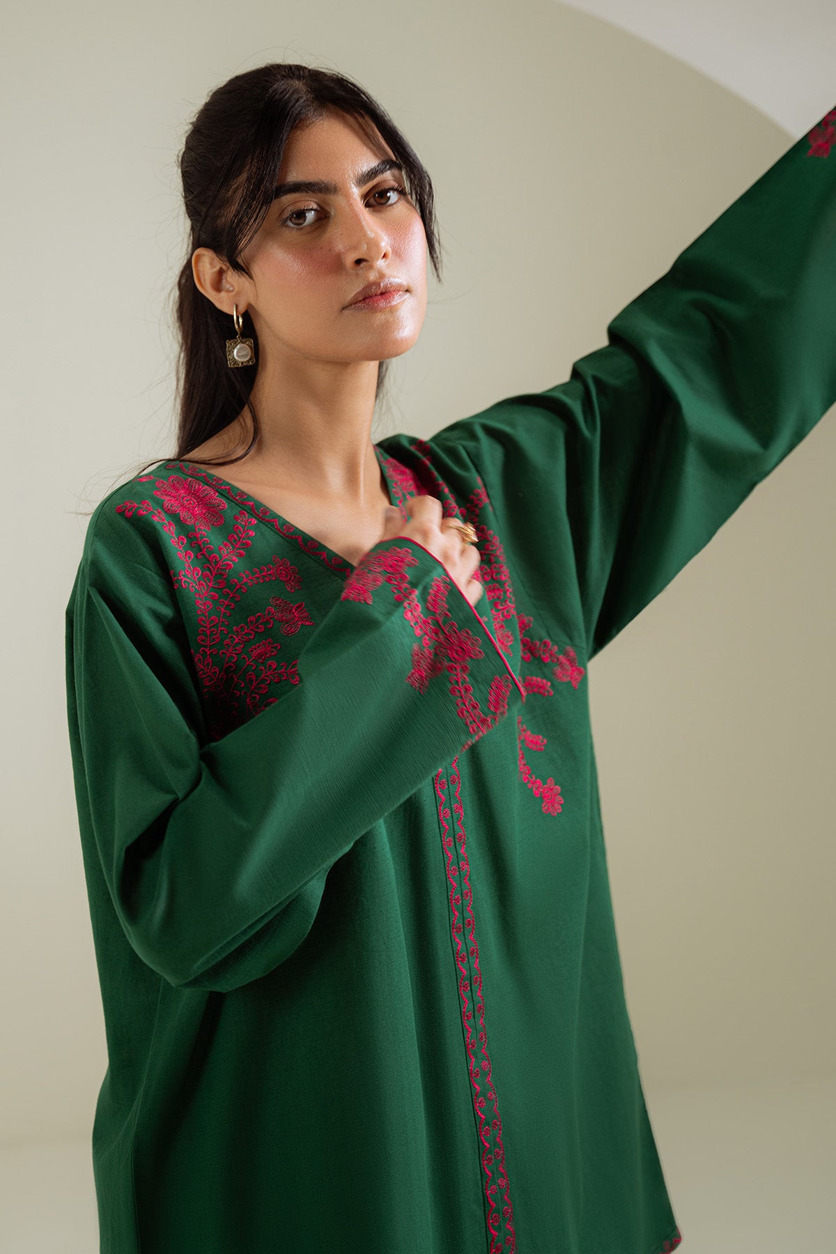 1 Piece Slub Khaddar Embroidered Shirt (BZ0118)