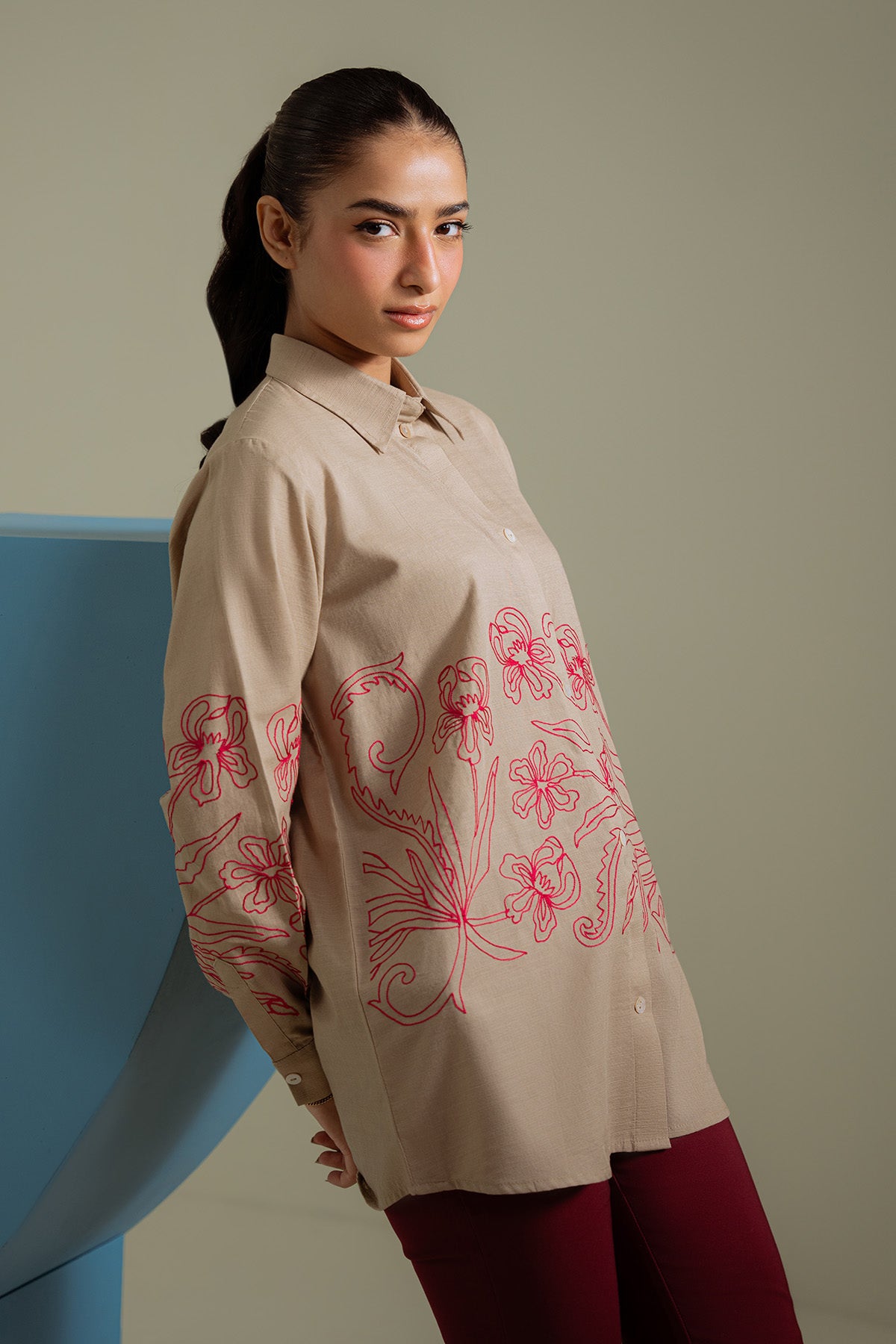 1 Piece Slub Khaddar Embroidered Shirt (BZ0094)