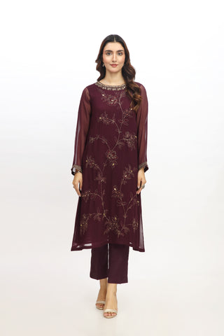 2 Piece  Chiffon Embroidered Suit (AP0025)