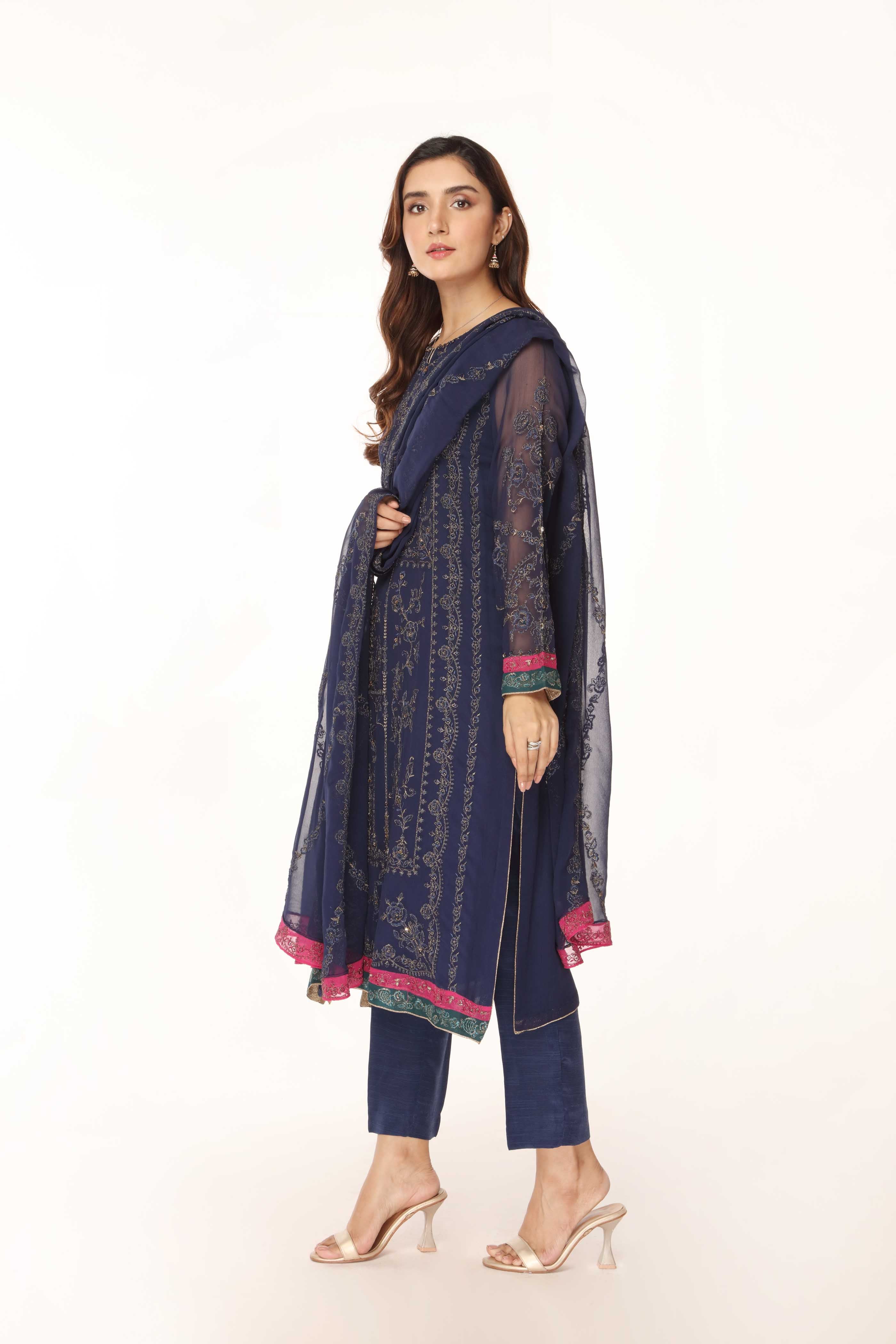 3 Piece  Chiffon Embroidered Suit (AP0028)