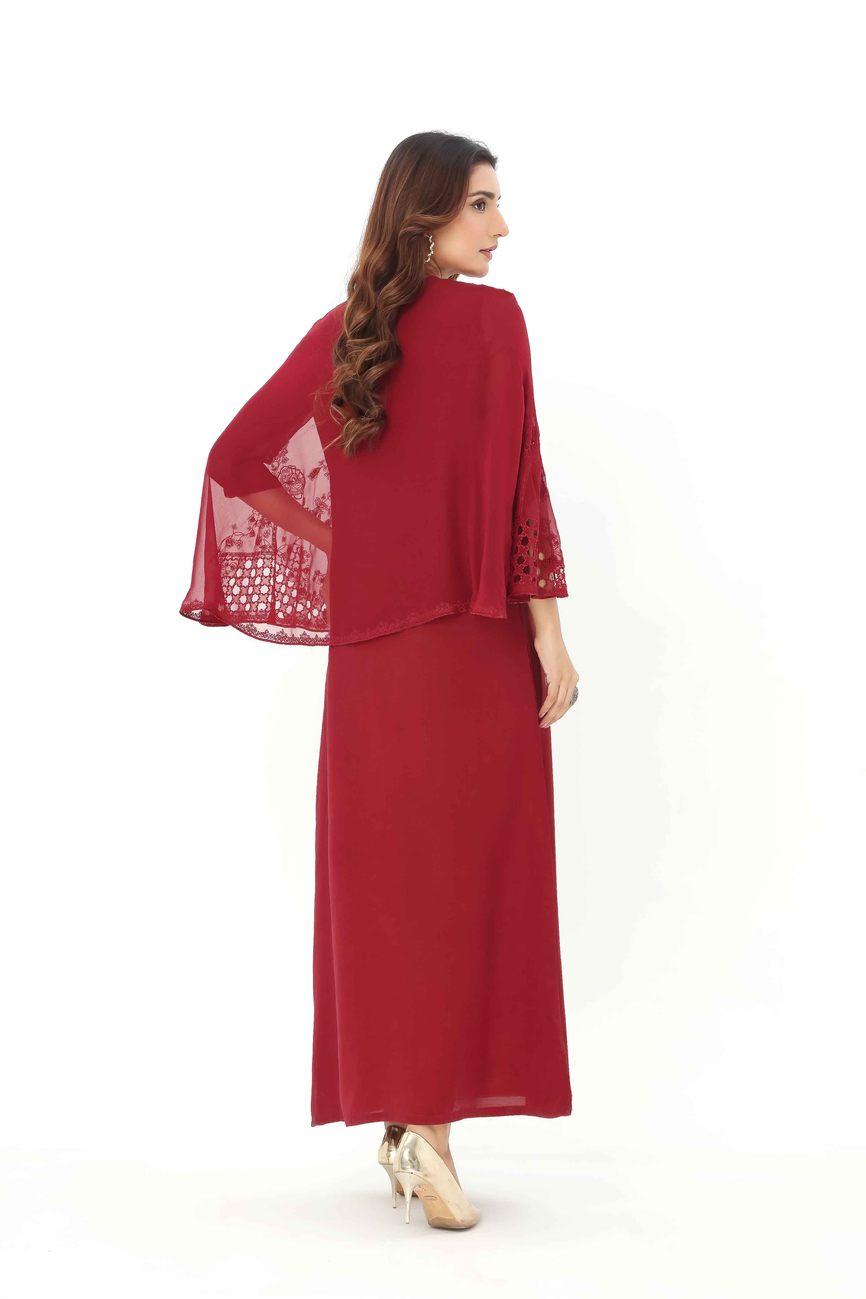 1 Piece  Raw Silk Embroidered CapeDress (AP0032)