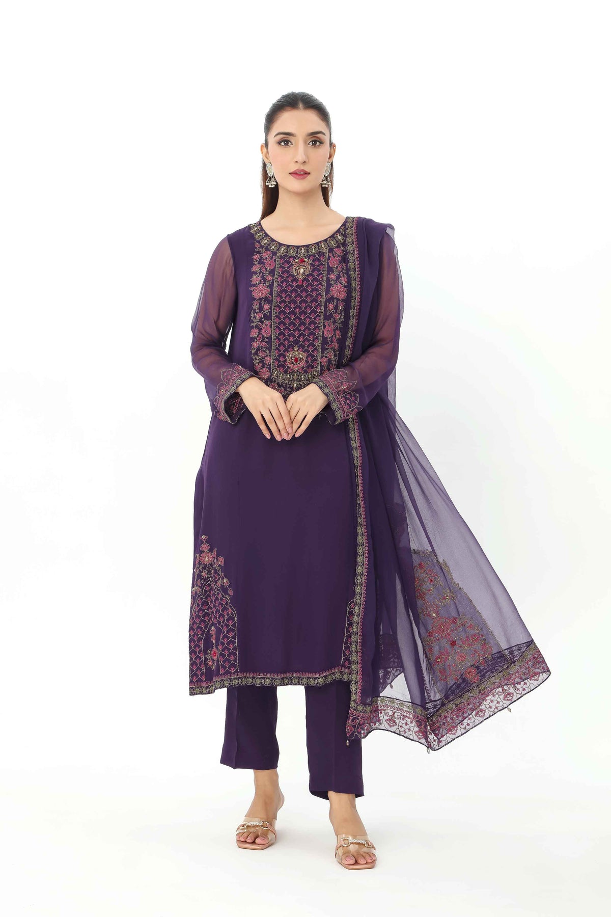 3 Piece Chiffon Embroidered Suit (AP0035)