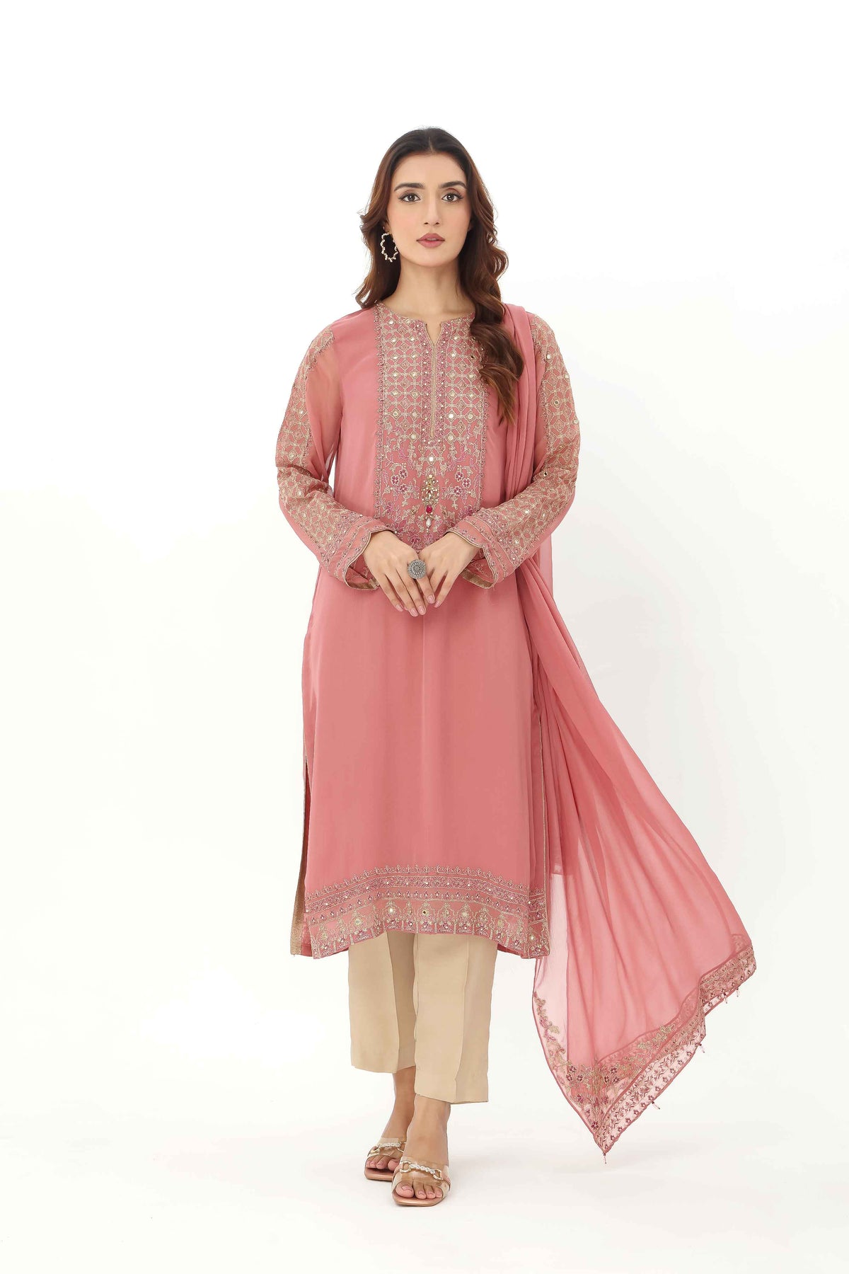 2 Piece  Chiffon Embroidered Suit (AP0038)