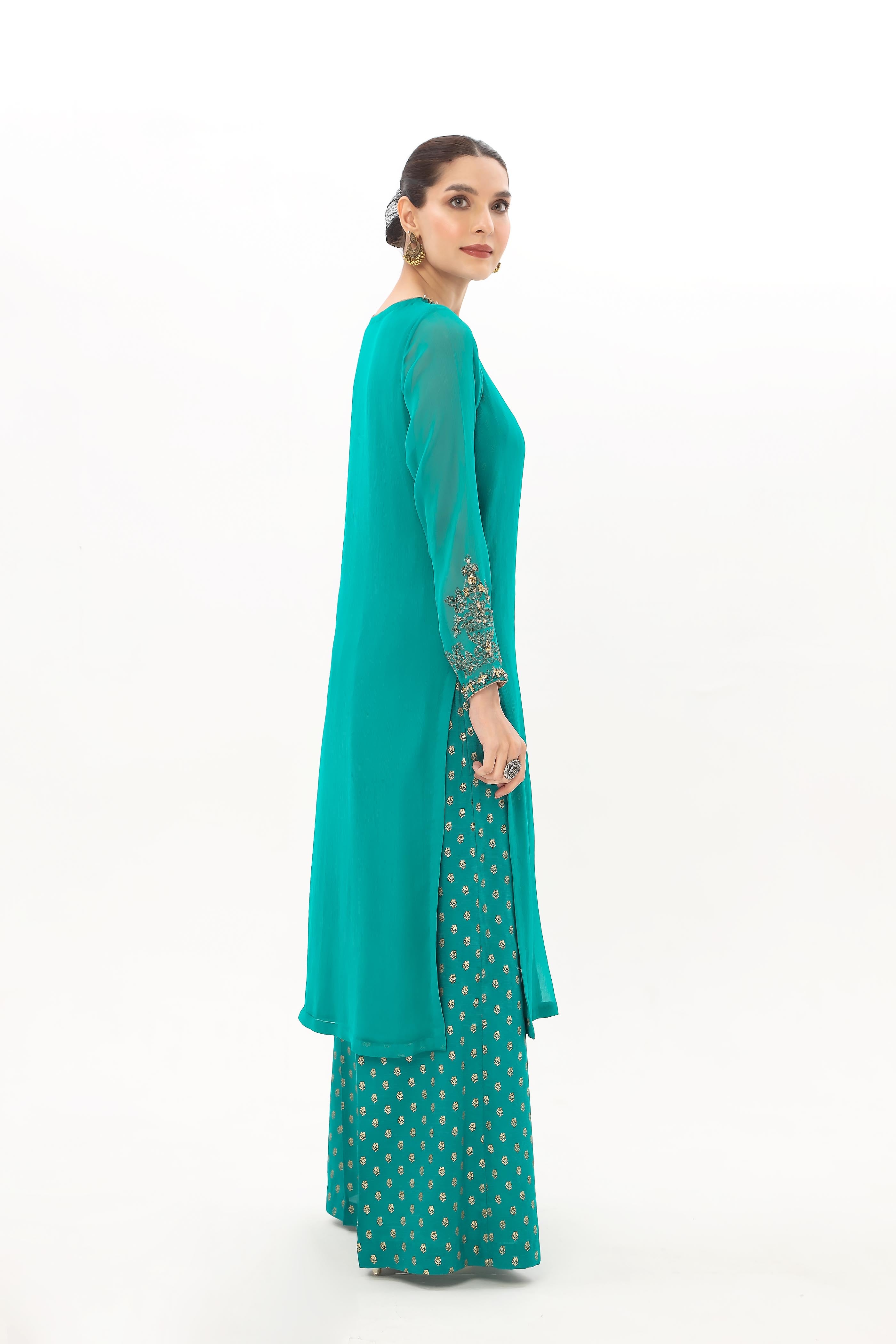 2 Piece Green Embroidered Suit (AP0047)