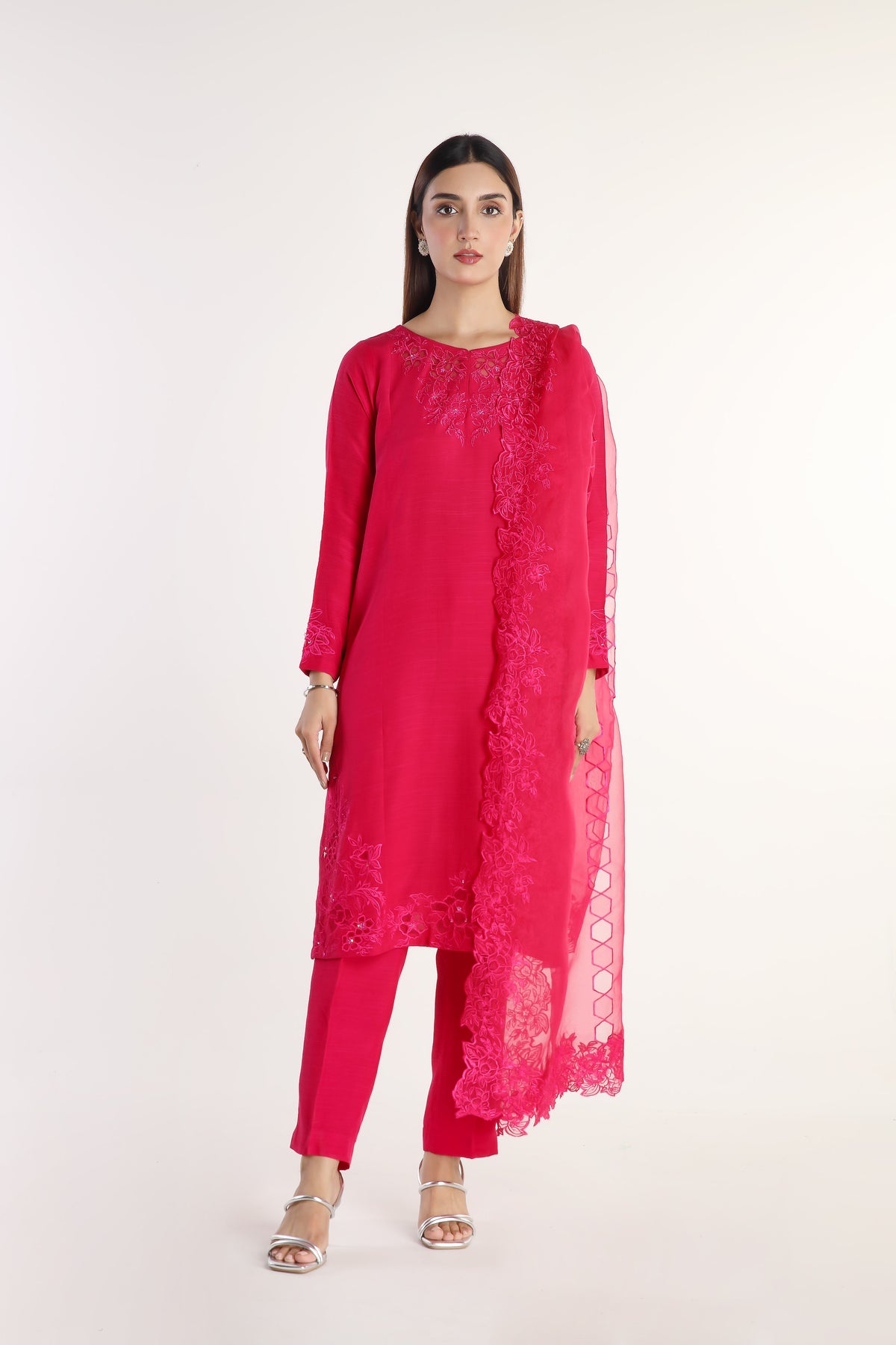 3 Piece Raw Silk Embroidered Suit (AS0448)