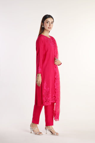 3 Piece Raw Silk Embroidered Suit (AS0448)