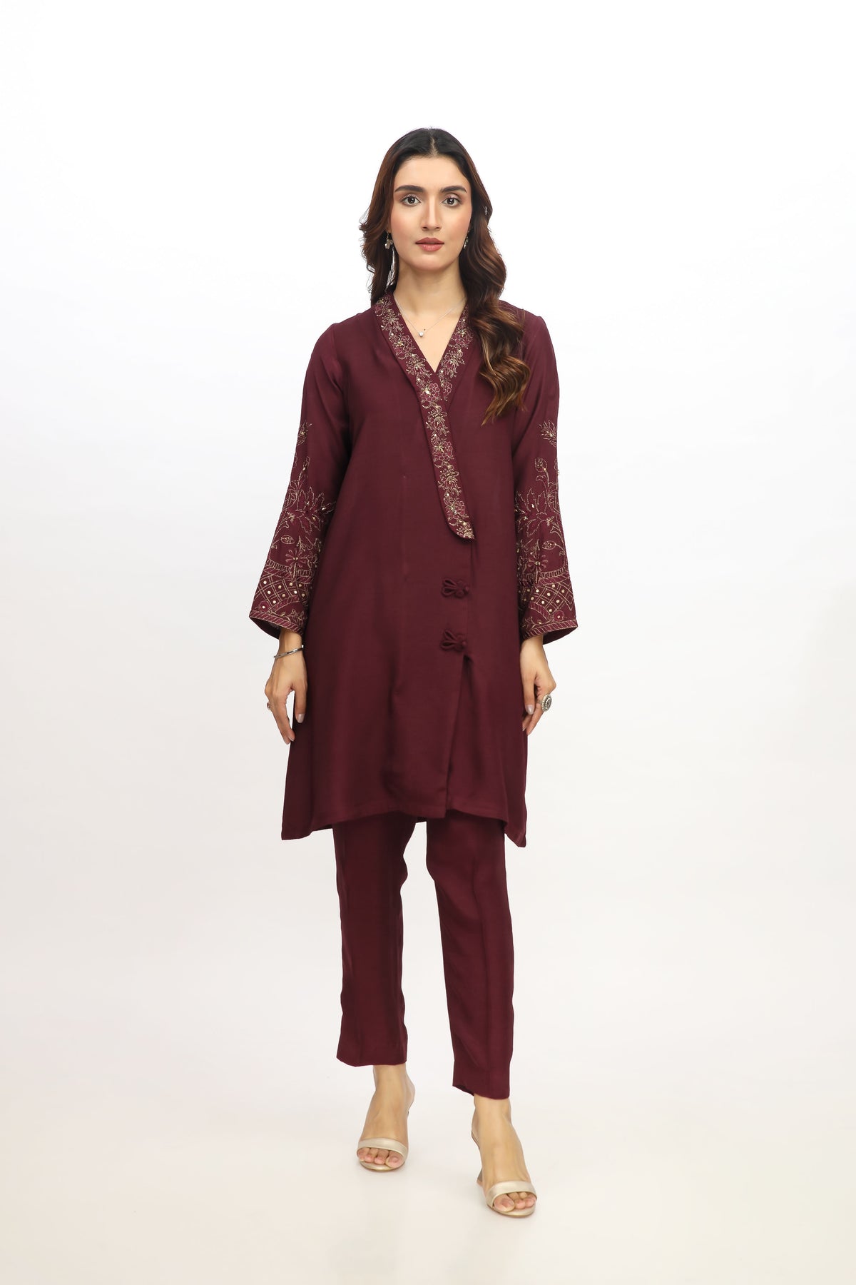 2 Piece Raw Silk Embroidered Suit (AS0451)