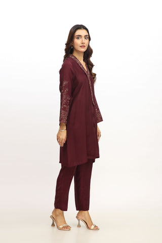 2 Piece Raw Silk Embroidered Suit (AS0451)