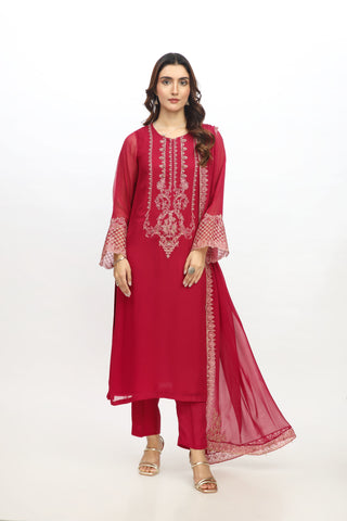 3 Piece  Chiffon Embroidered Suit (AS0455)