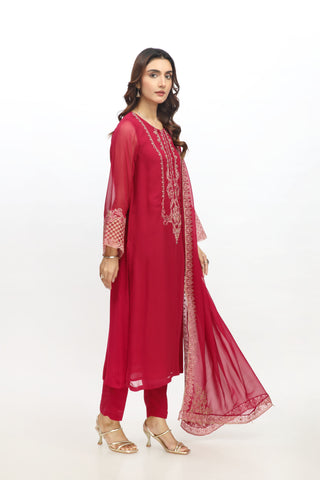 3 Piece  Chiffon Embroidered Suit (AS0455)