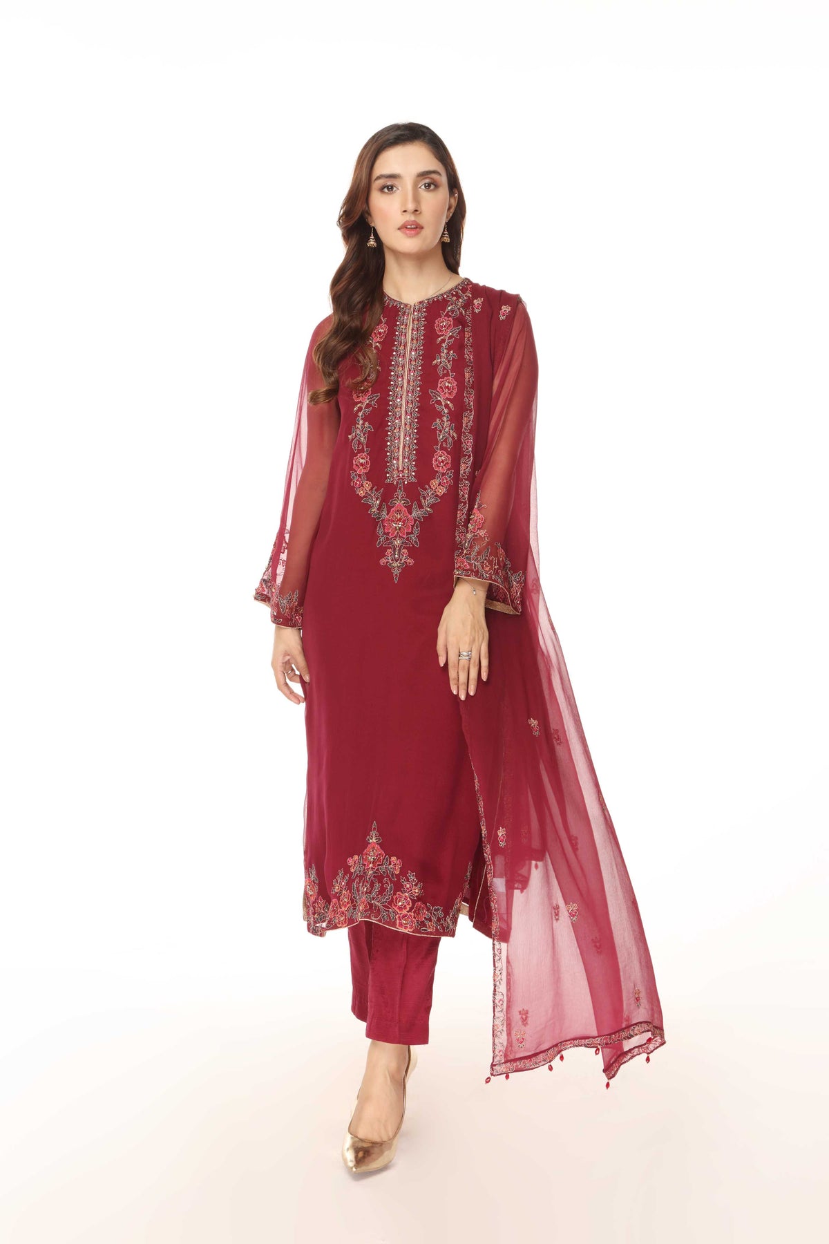 3 Piece Chiffon Embroidered Suit (AS0462)