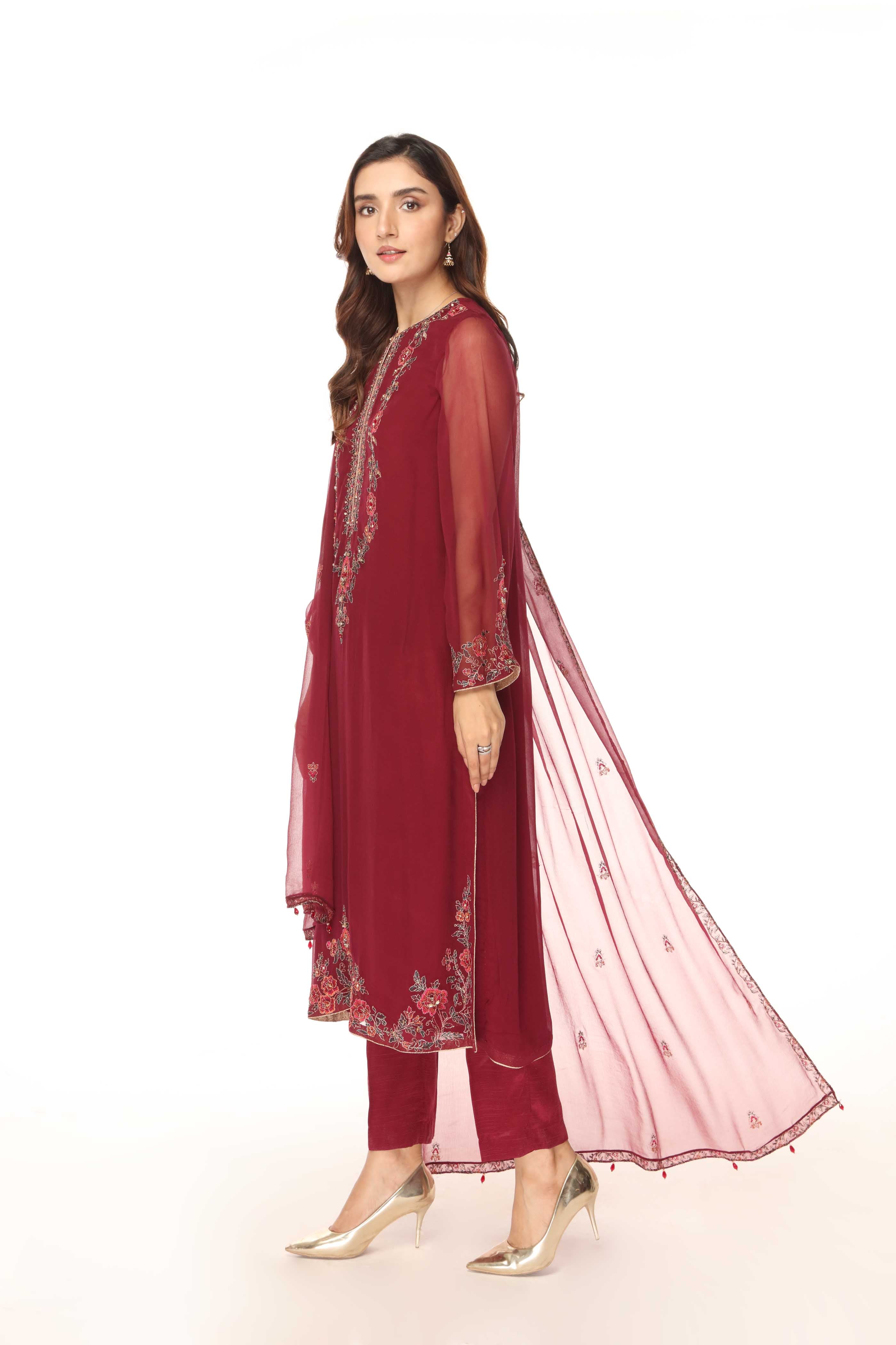 3 Piece Chiffon Embroidered Suit (AS0462)