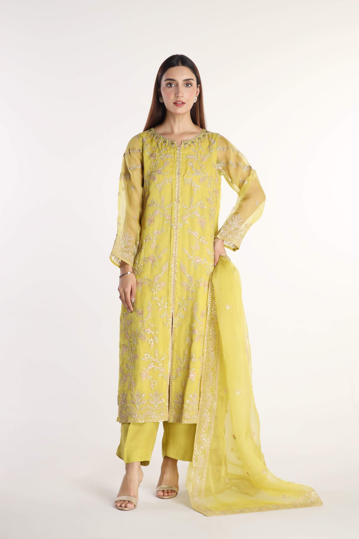 3 Piece Organza Embroidered Suit (AW0002)