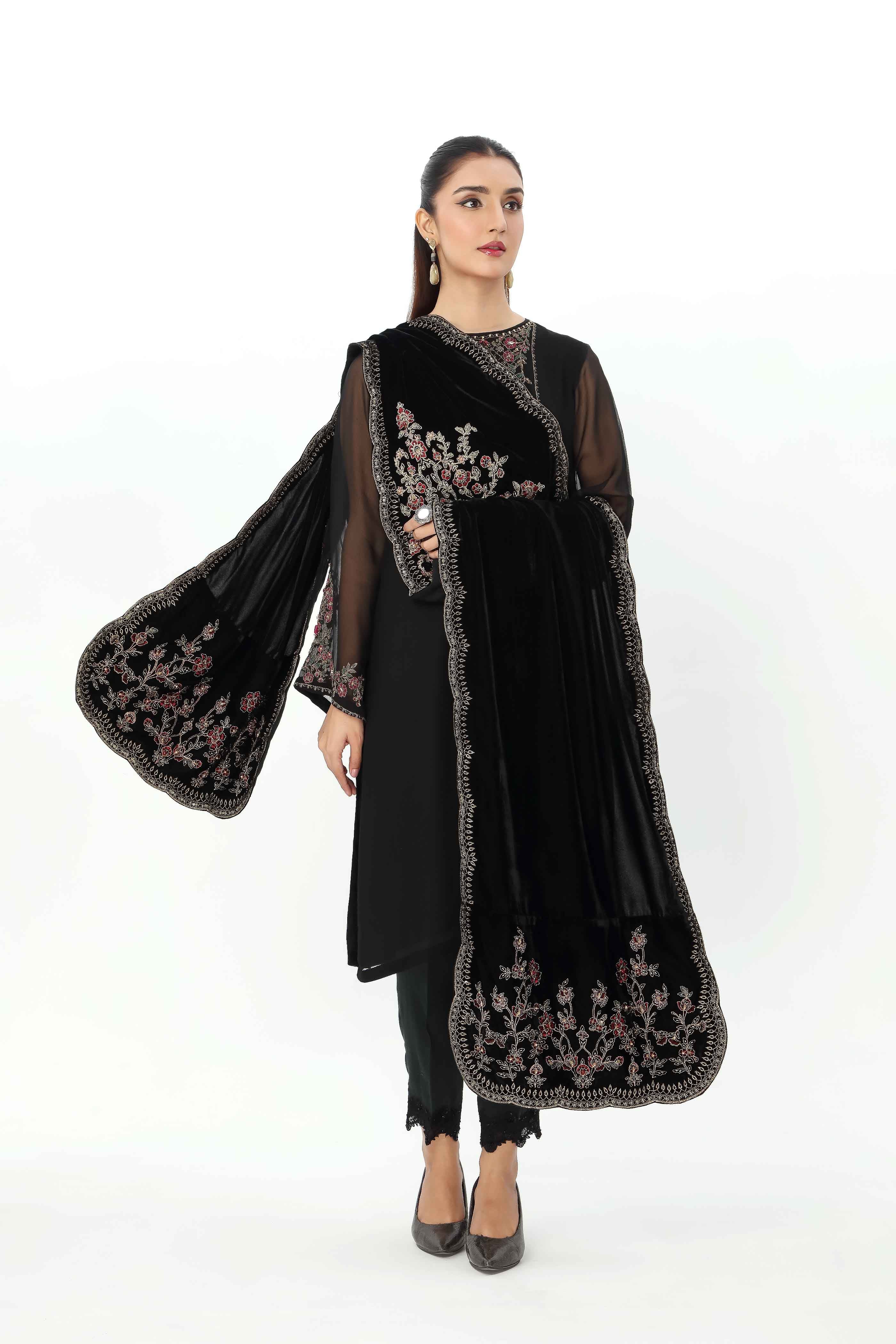 1 Piece Velvet Embroidered Stole (AV0014)