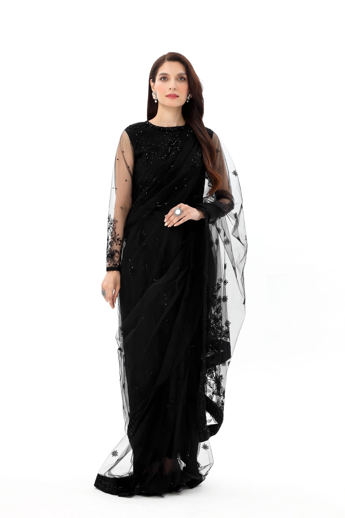 3 Piece Polyester Net Embroidered Suit (AW0004)