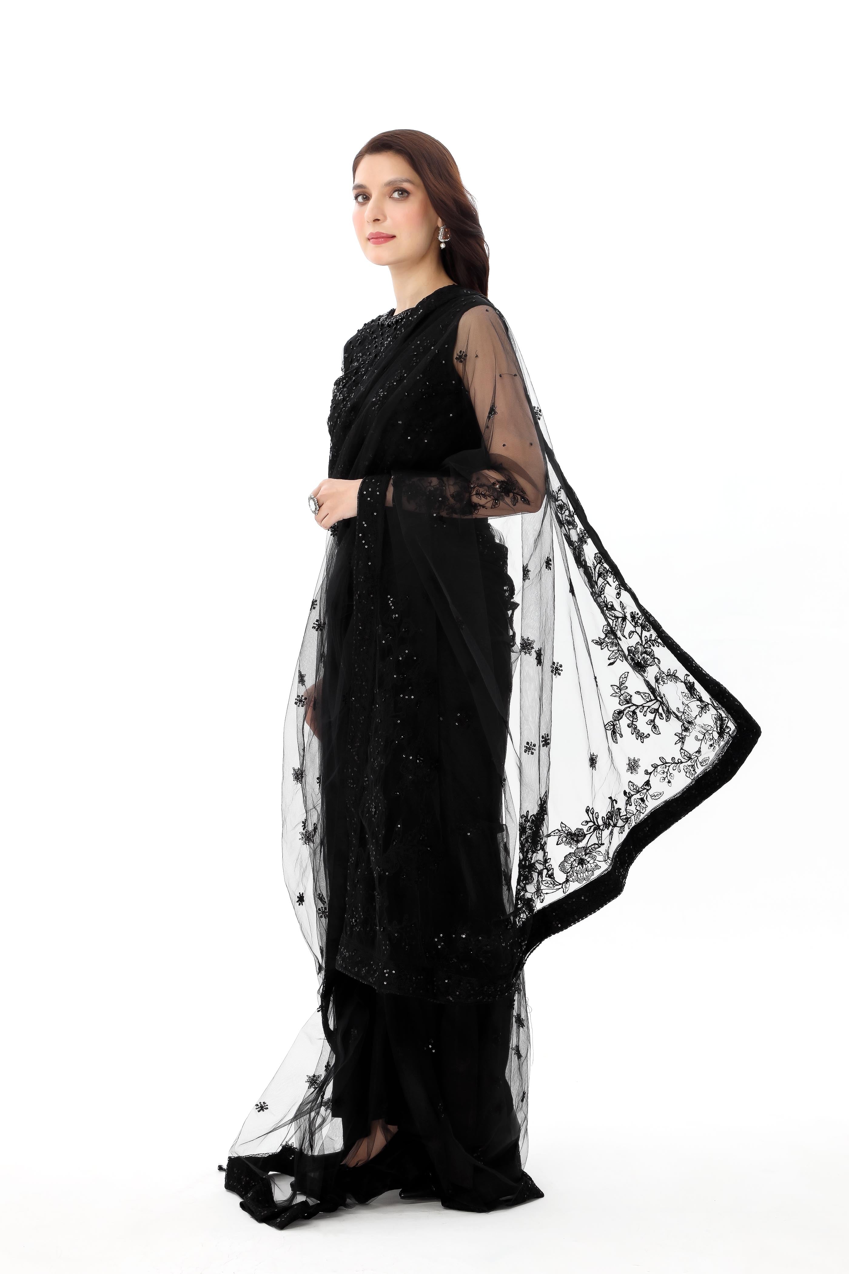 3 Piece Polyester Net Embroidered Suit (AW0004)